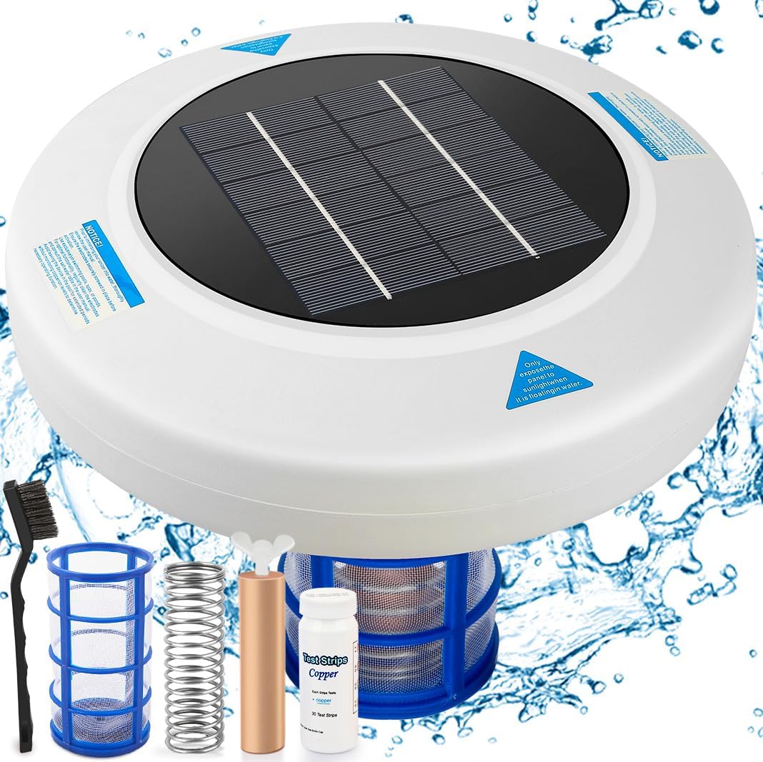 Solar Pool Ionizer for Inground & Above Ground Pools, Floating Solar-Powered Pool Maintenance System with Copper Anode, Helps Reduce Maintenance Effort, Up to 45,000 Gallons
