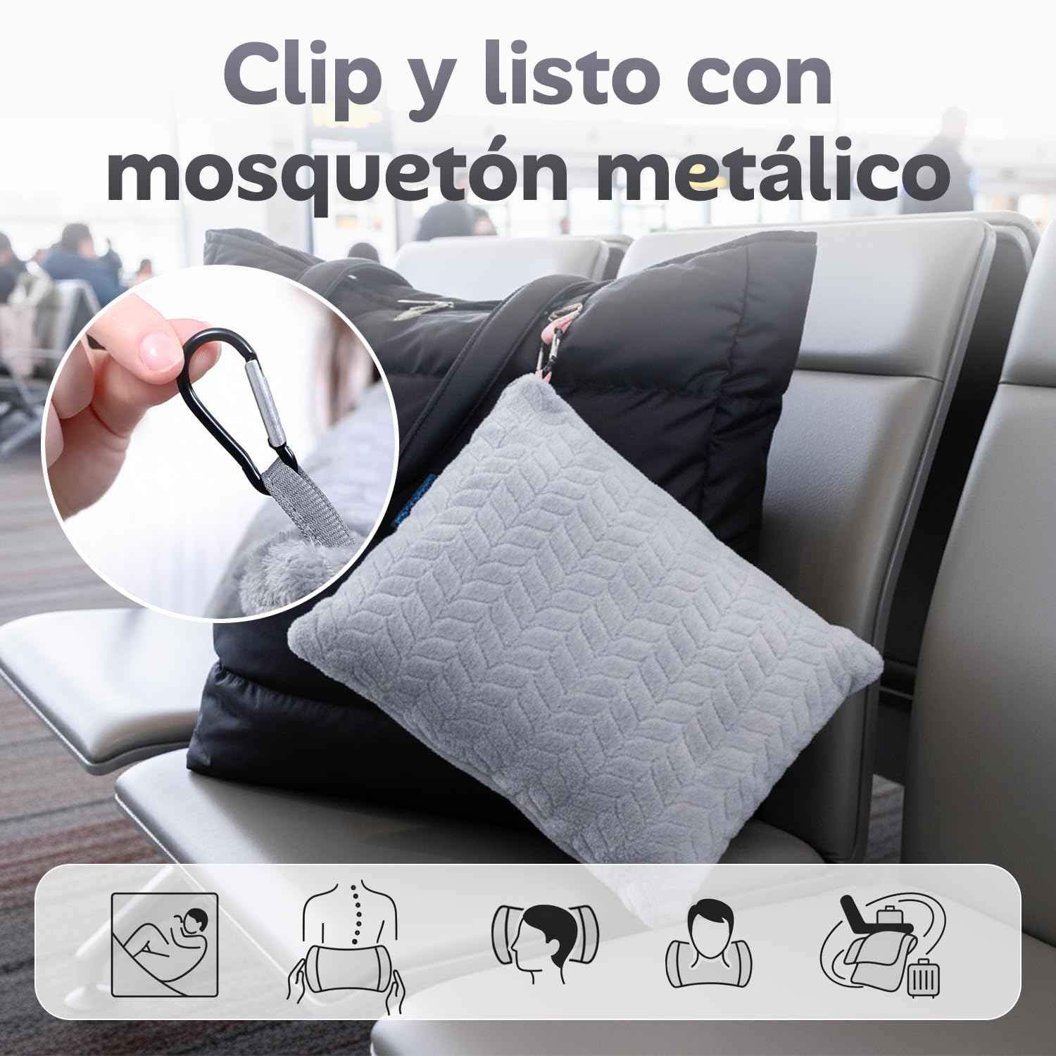 Proglobe Manta de Viaje Suave & Cálida para Avión & Coche - Imprescindible para Vuelos Largos para Mujeres, Hombres, Niños - Almohada Compacta con Funda para Equipaje & Clip para Mochila, Gris