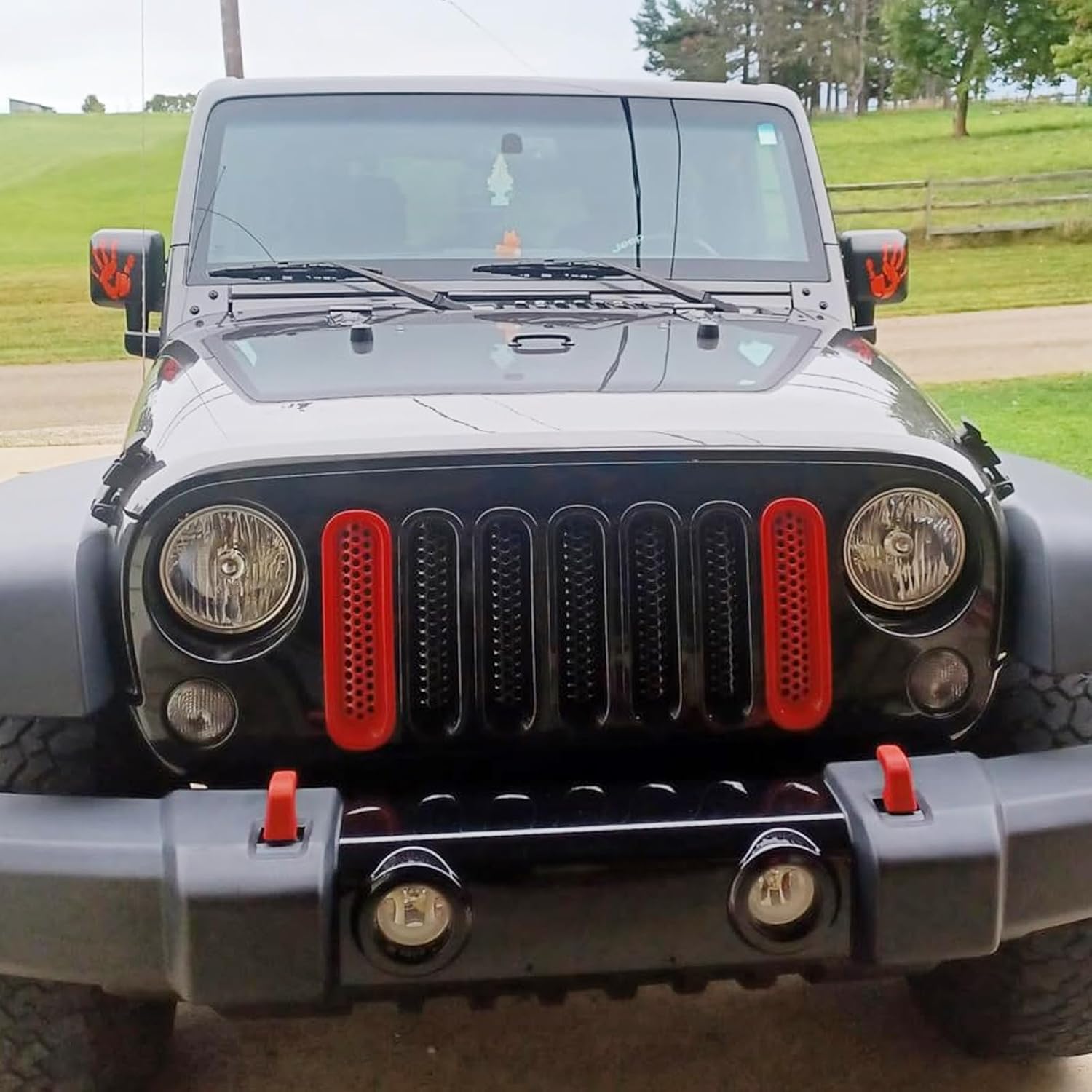 SANRILY Exact Fit Grille Inserts Compatible With Jeep Wrangler JK JKU Unlimited Sport Rubicon Sahara Front Mesh Grille Cover Guard Clip-in Accessories Grille Cover Matte Red