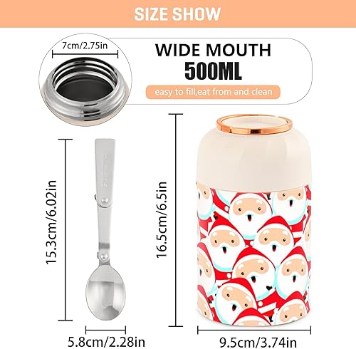 Miniatura 3 de Christmas Cute Santa Claus Food Jar with Spoon Stainless Steel Vacuum Insulated Food Container 17 oz Soup Thermos for Lunch