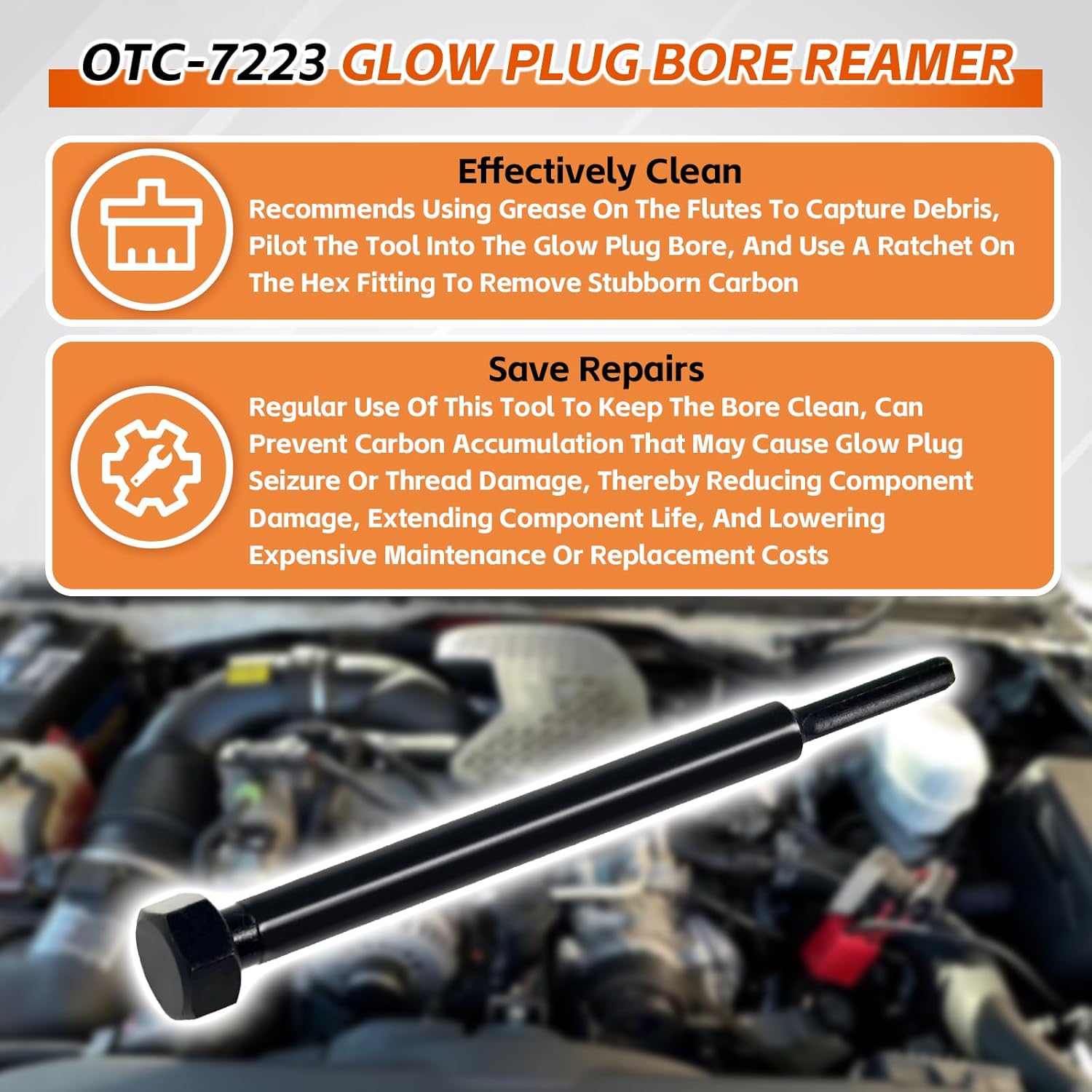 GM-52074 Glow Plug Bore Reamer Compatible with Duramax Diesel Engines 6.6L 3.0L 2.8L, L5p Glow Plug Reamer Tool Replace OTC-7223, Kent-Moore EN-52074