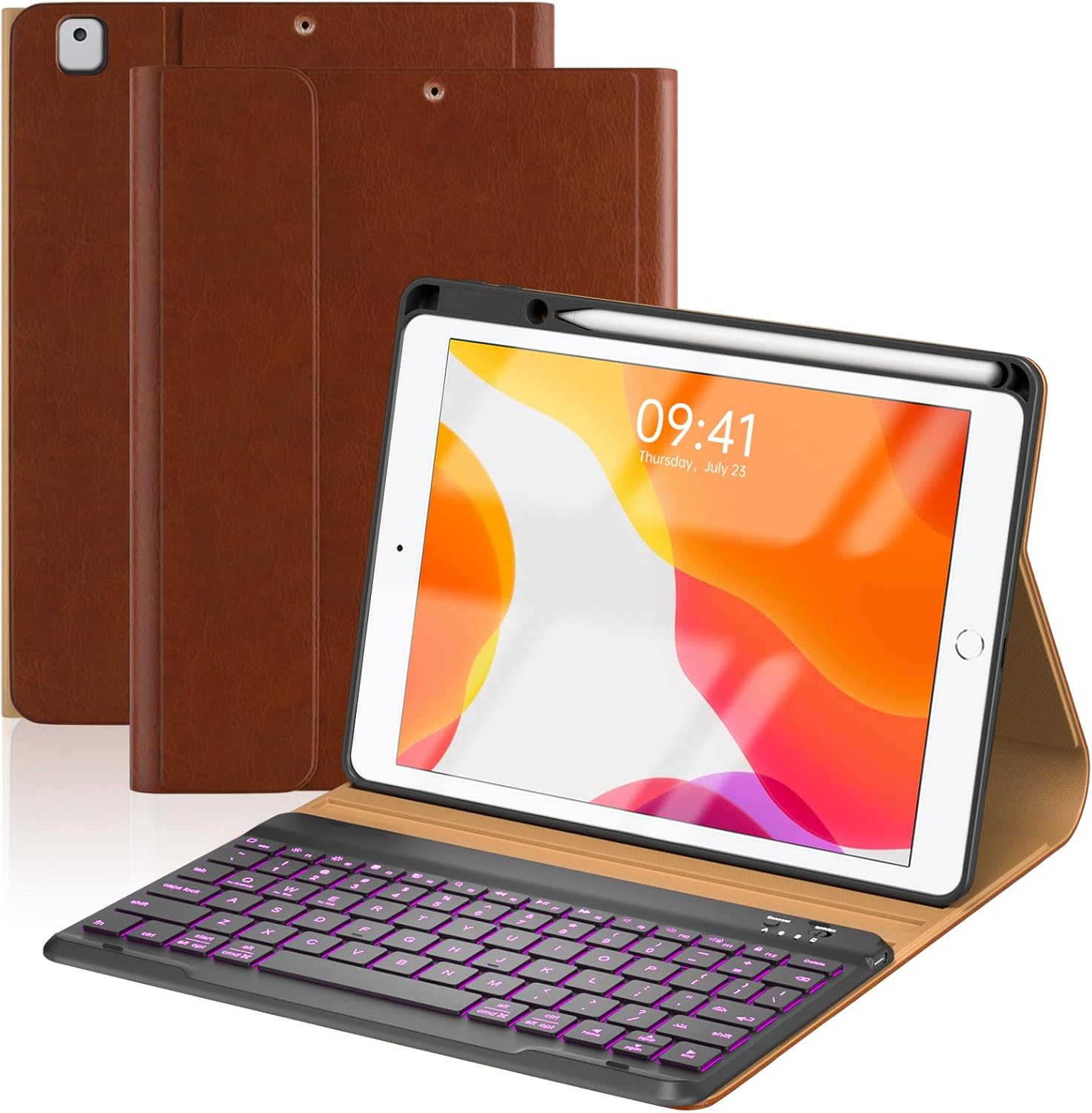 Combo Keyboard Case For iPad 9th/8th/7th Generation 10.2 inch ,iPad Pro 10.5-inch Air 3 (2021/2020/2019/2017) With Pencil Holder - Detachable Backlit Keyboard with Kickstand,Touch Trackpad - Black