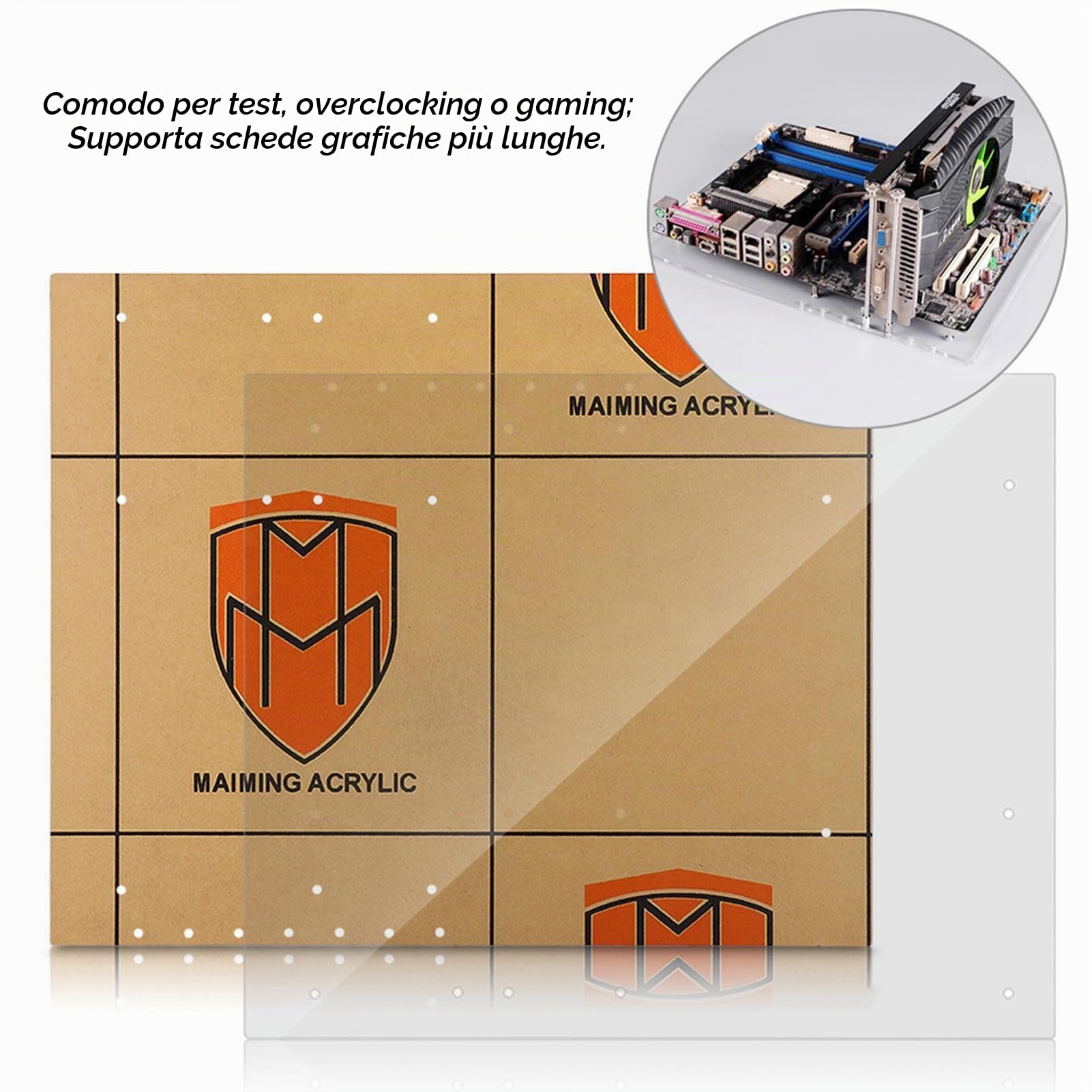 Banco di Prova per PC Case Fai da Te, Banco di Prova per PC con Telaio Aperto Telaio Aperto Custodia per Computer con Overlock Acrilico Trasparente Supporto per Base Fai-da-te per ATX Mothboard