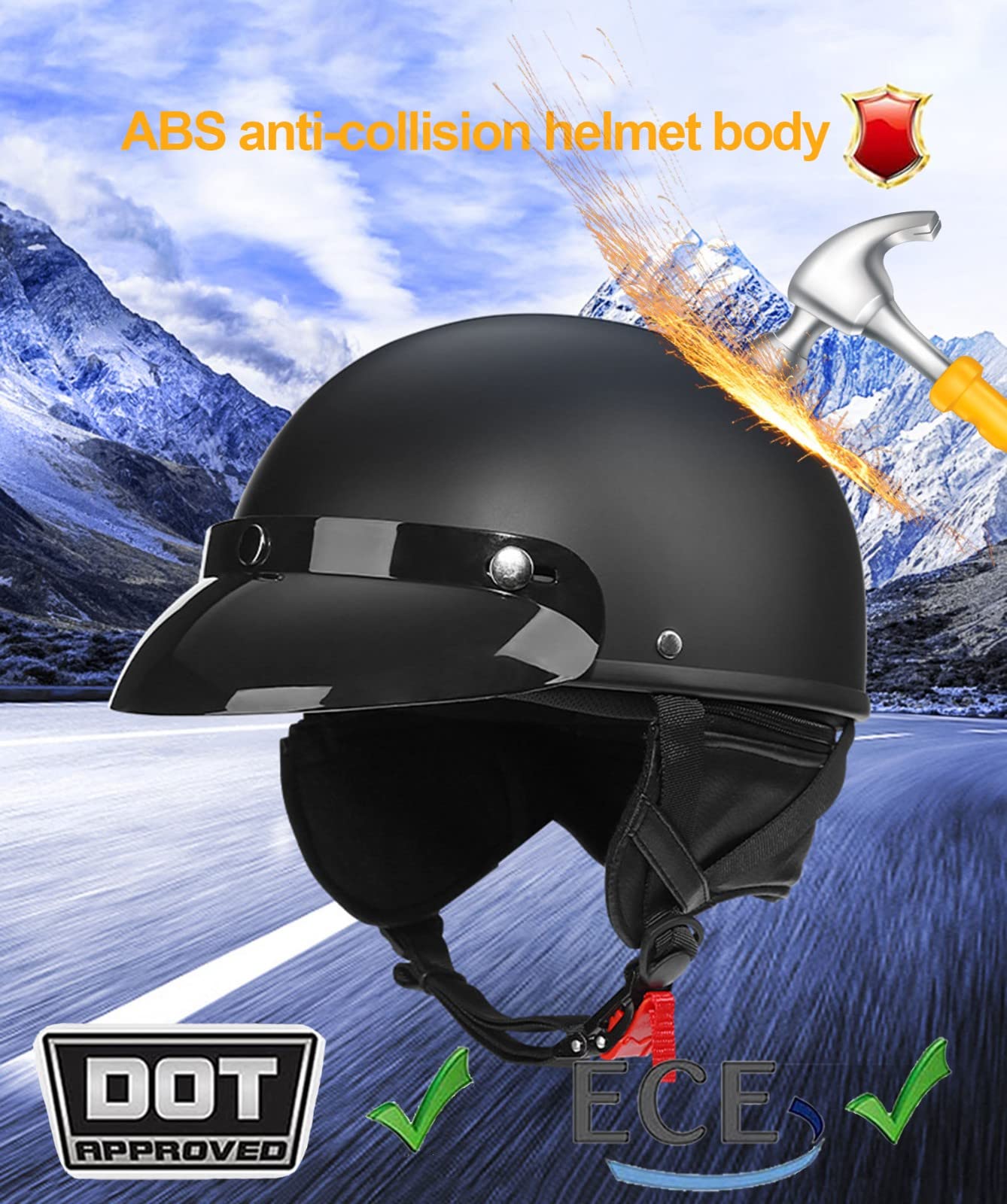 Halbschalen Jet-Helm ECE-zertifiziert - Leichter Retro Helm Für Roller & Cruiser