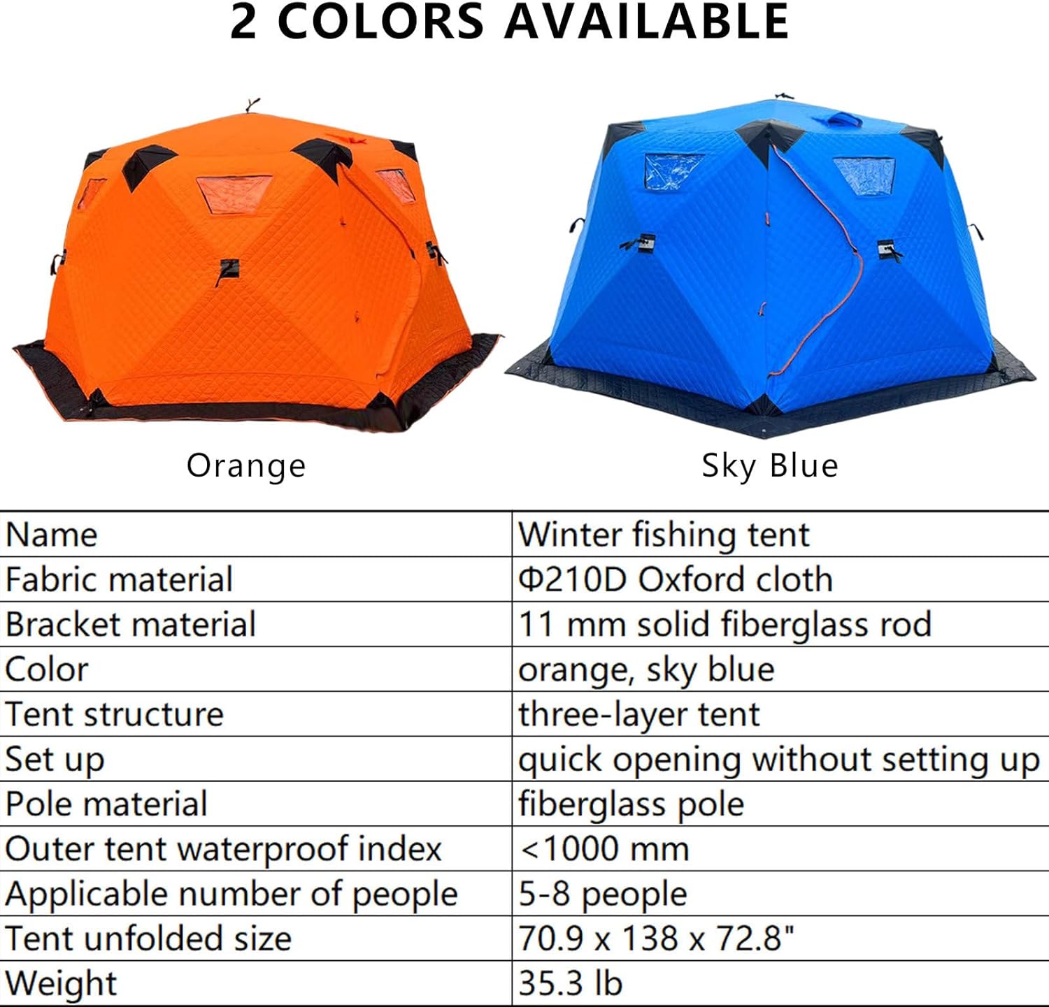 5-8 People Ice Fishing Shelter Pop-up,Double Door Outdoor Camping Cold Protection Hexagon Tent,with Carrying Bag, Ground Nail and Gale Rope,SkyBlue