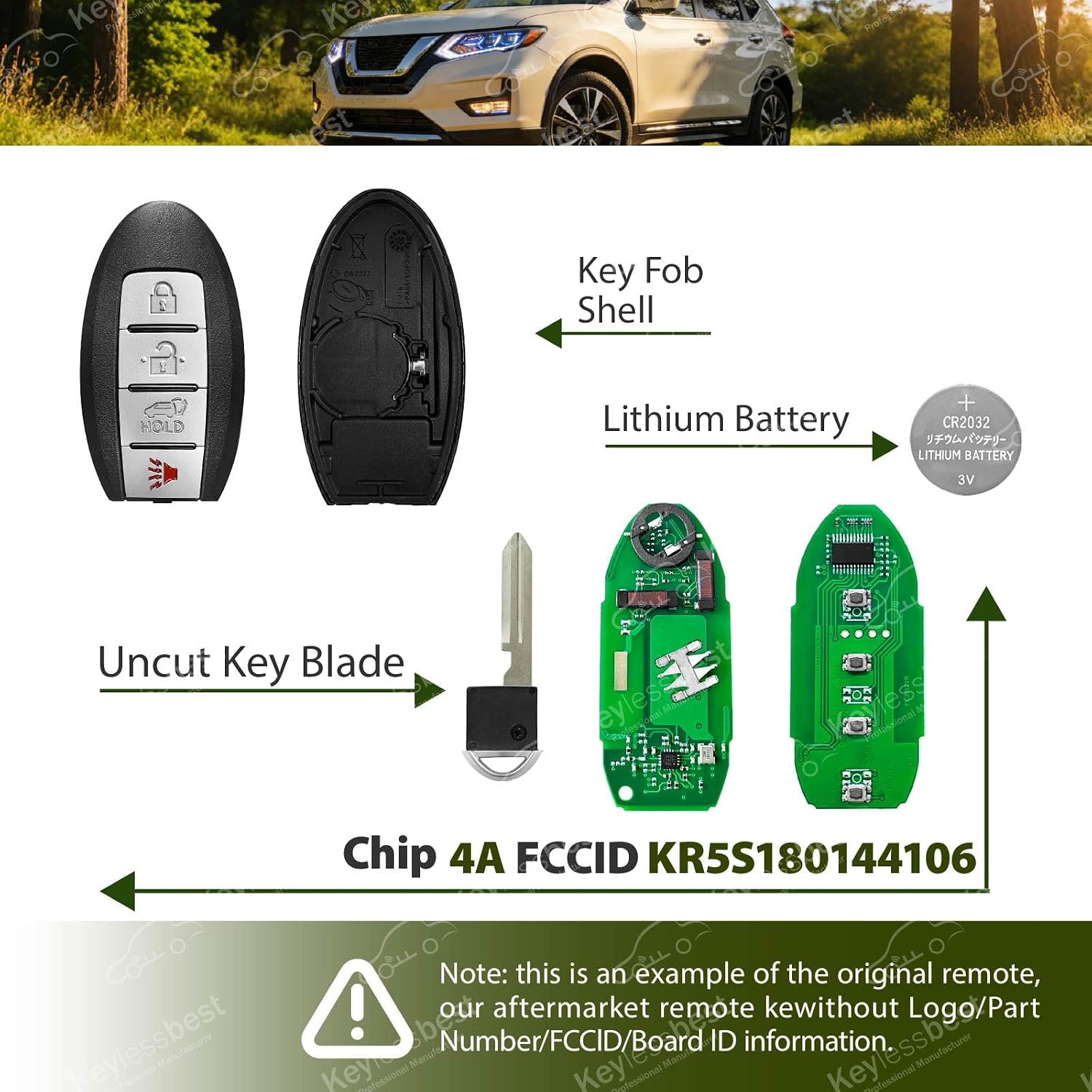 2 Keylessbest Replacement for 2014 2015 2016 2017 2018 Nissan Rogue Key Fob Remote Control KR5S180144106 4 Buttons 433MHz