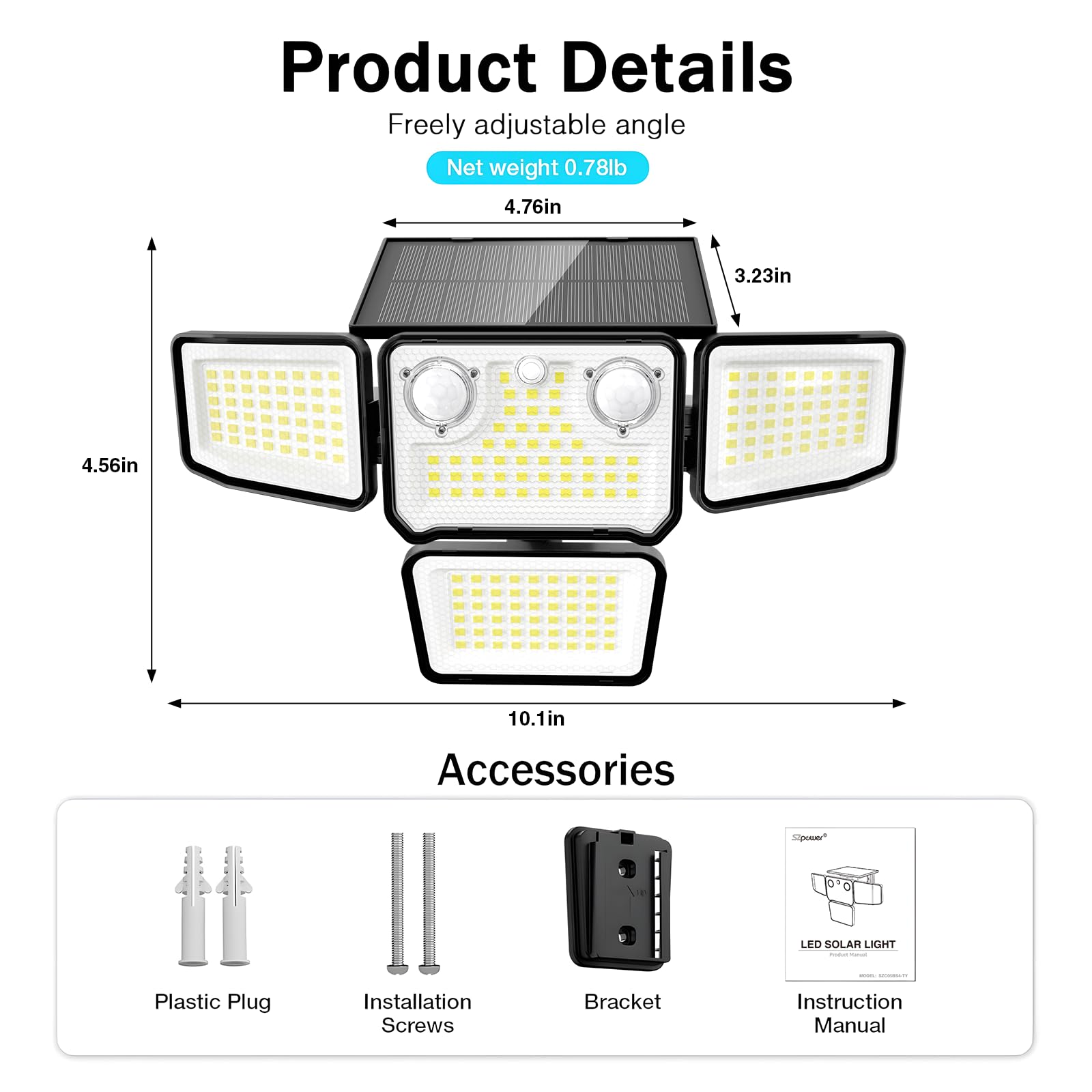 Solarleuchten für den Außenbereich, wasserdicht, 254 LEDs, 3000 lm, Solar-Flutlichter für den Außenbereich, mit 2 Bewegungsmeldern, 4 Köpfen, Solar-Sicherheitsleuchten mit Fernbedienung für