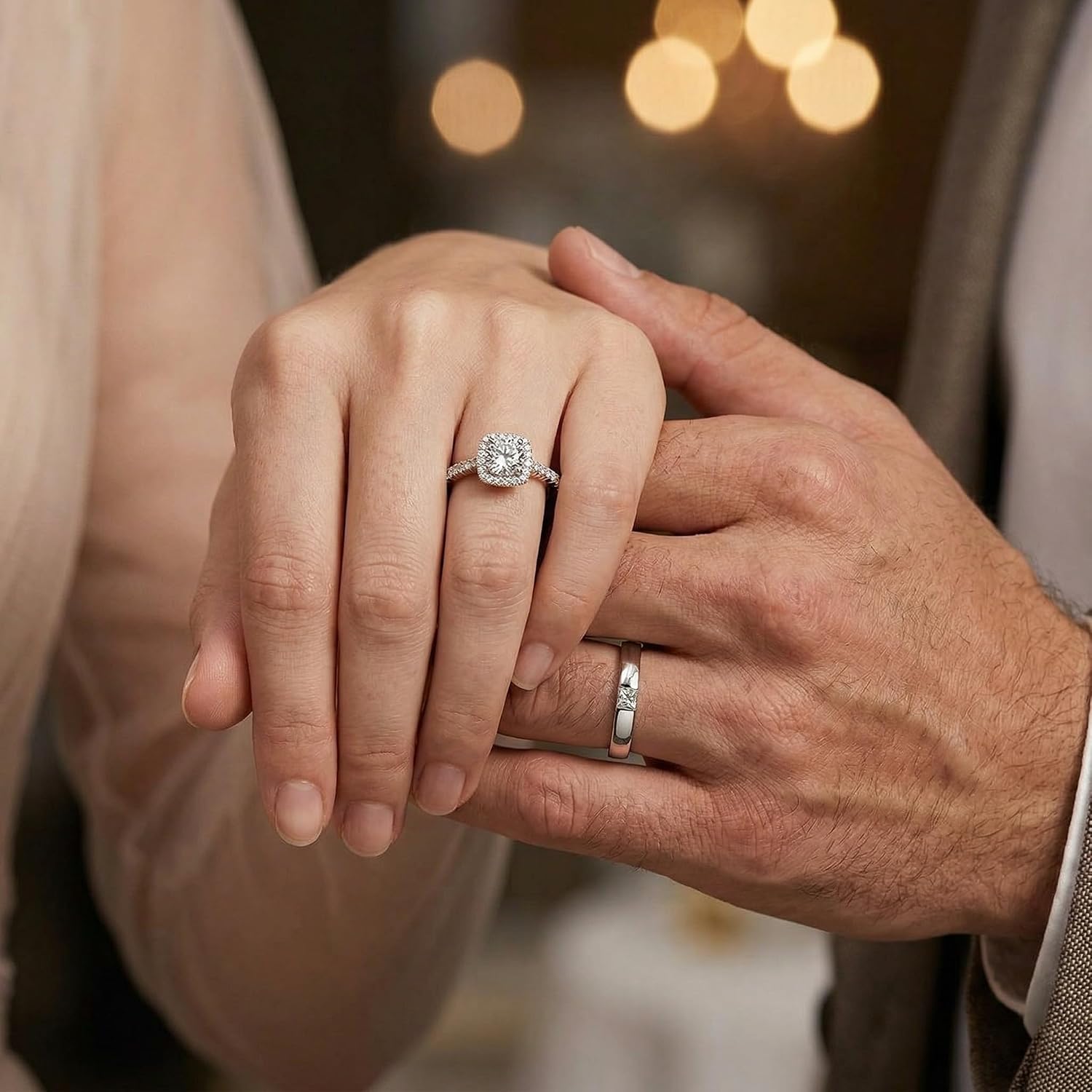 WSX Personalized 1 to 3 Carat Adjustable Diamond Couple Rings Set, Matching Couple Open Rings for Him and Her Wedding Bands for Promise Engagement Anniversary Bridal Jewelry
