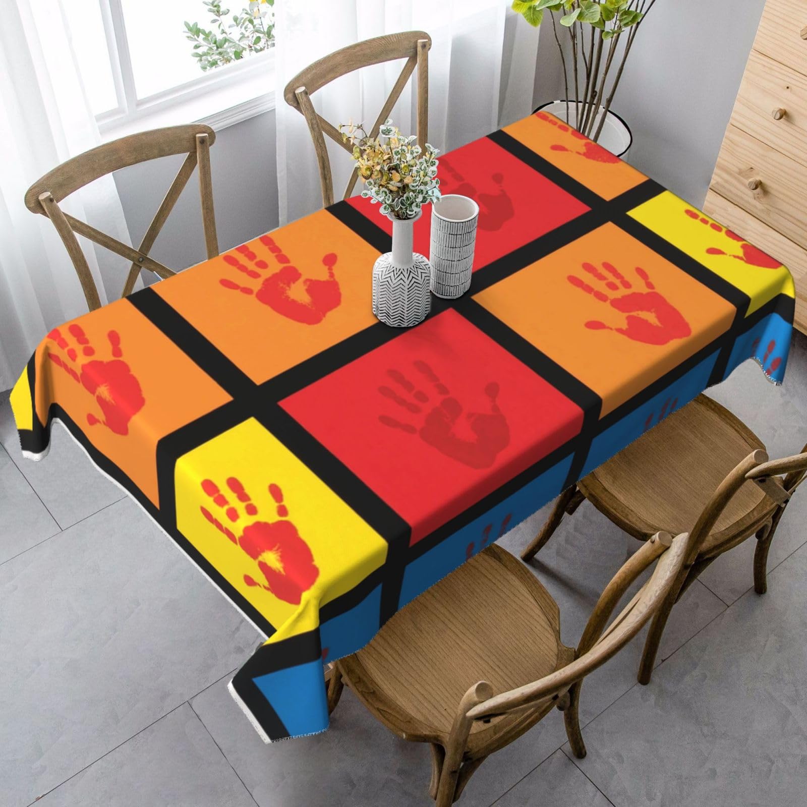 FekiLoot Handprints Rectangle Tablecloth 35x55 Inch, Washable Reusable Farmhouse Table Cloths Wrinkle Free and Spillproof Kitchen Dinning Table Cover for Party Wedding Picnic Home Decor Tablecloths