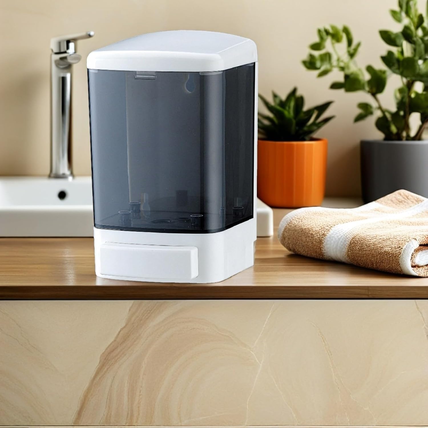 Luxshiny Wall Mounted Soap Dispenser Manual Refillable Bathroom Soap Dispenser for Kitchen Sink Plastic Lotion and Shampoo Holder Hand Press Pump 7.48 X 4.52 X 3.93 in