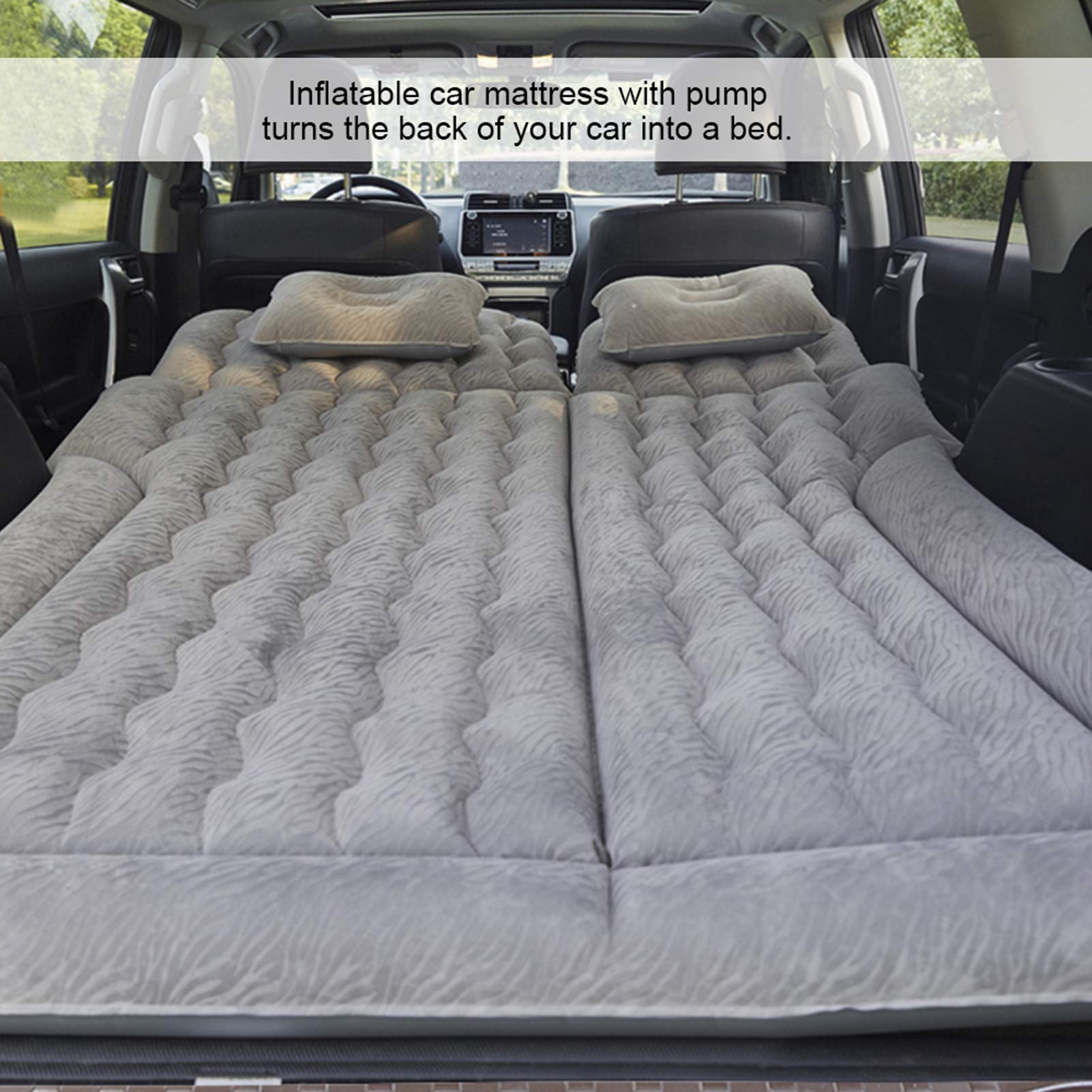 Nadmuchiwany Materac Samochodowy z pompką, Premium Flocking PVC, Miękki Oddychanie, do Podróży i Biwakowania (GREY)