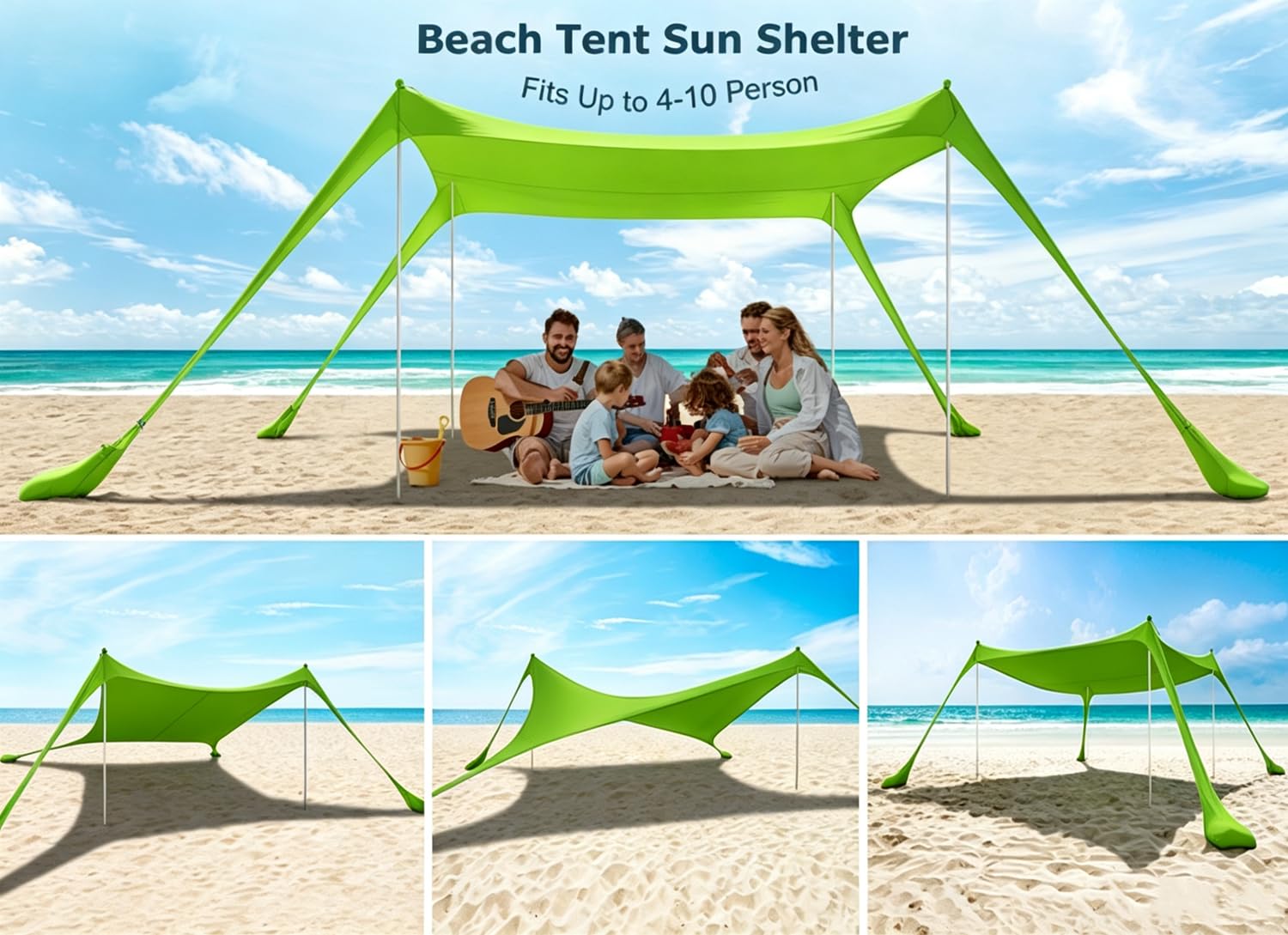Plażowa markiza namiotowa 10 x 10 FT plażowy filtr przeciwsłoneczny anty-UV przenośny parasol dla 5-8 osób (zielony-XL)