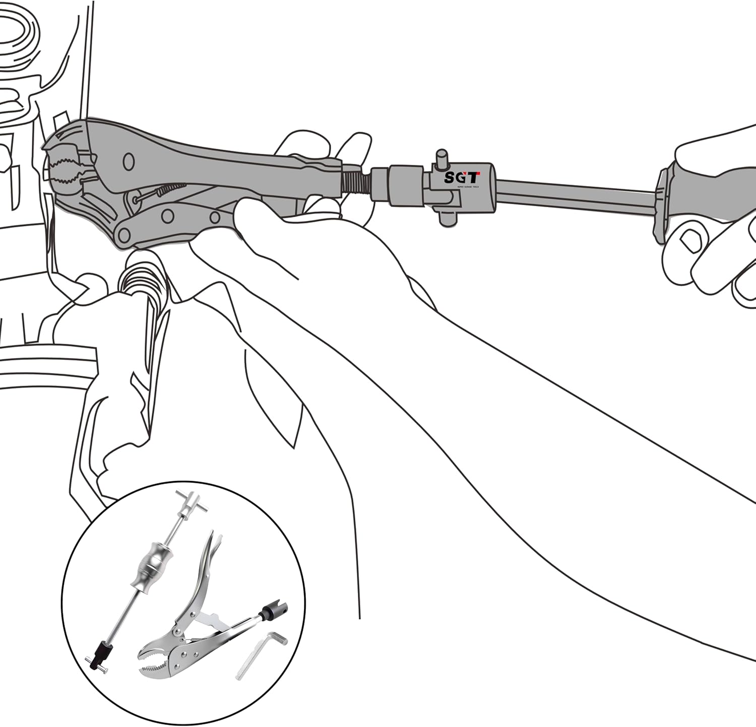 SGT Locking Pliers Slide Hammer Set,9.8 in Locking Pliers 2 lb Slide Hammer with Quick Release Swivel Connector,Vise Grip Slide Hammer kit for Nail Bolt Pin Seal CV Axle Removal