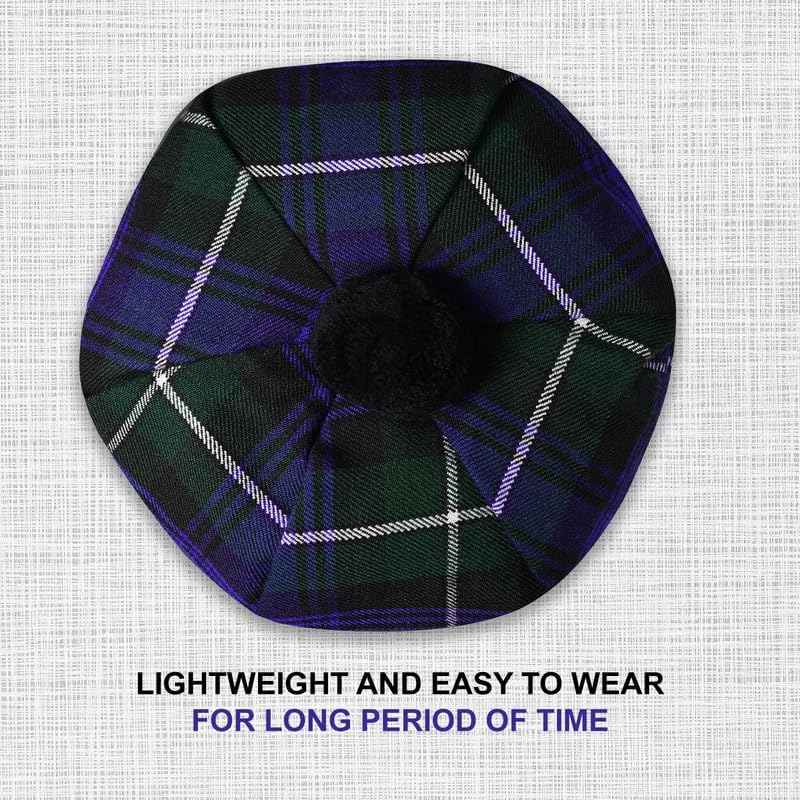 Image of Scottish Tam O' Shanter Hat Tartan Bonnet Pom Pom Wool Flat Cap One Size