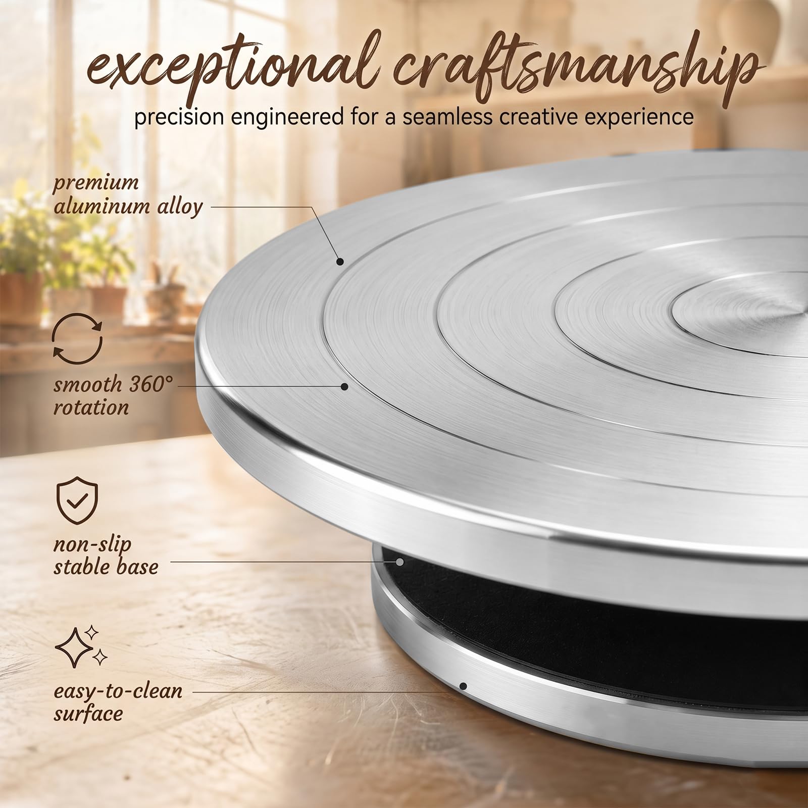 Töpferscheibe, φ25cm 360° Drehbarer Drehscheibe Töpfern Aus Aluminiumlegierung, Doppelseitiges Töpferrad DIY Tonwerkzeuge Craft Clay Ton Skulptur Drehteller für Keramik, Töpferei Basteln und Modellbau