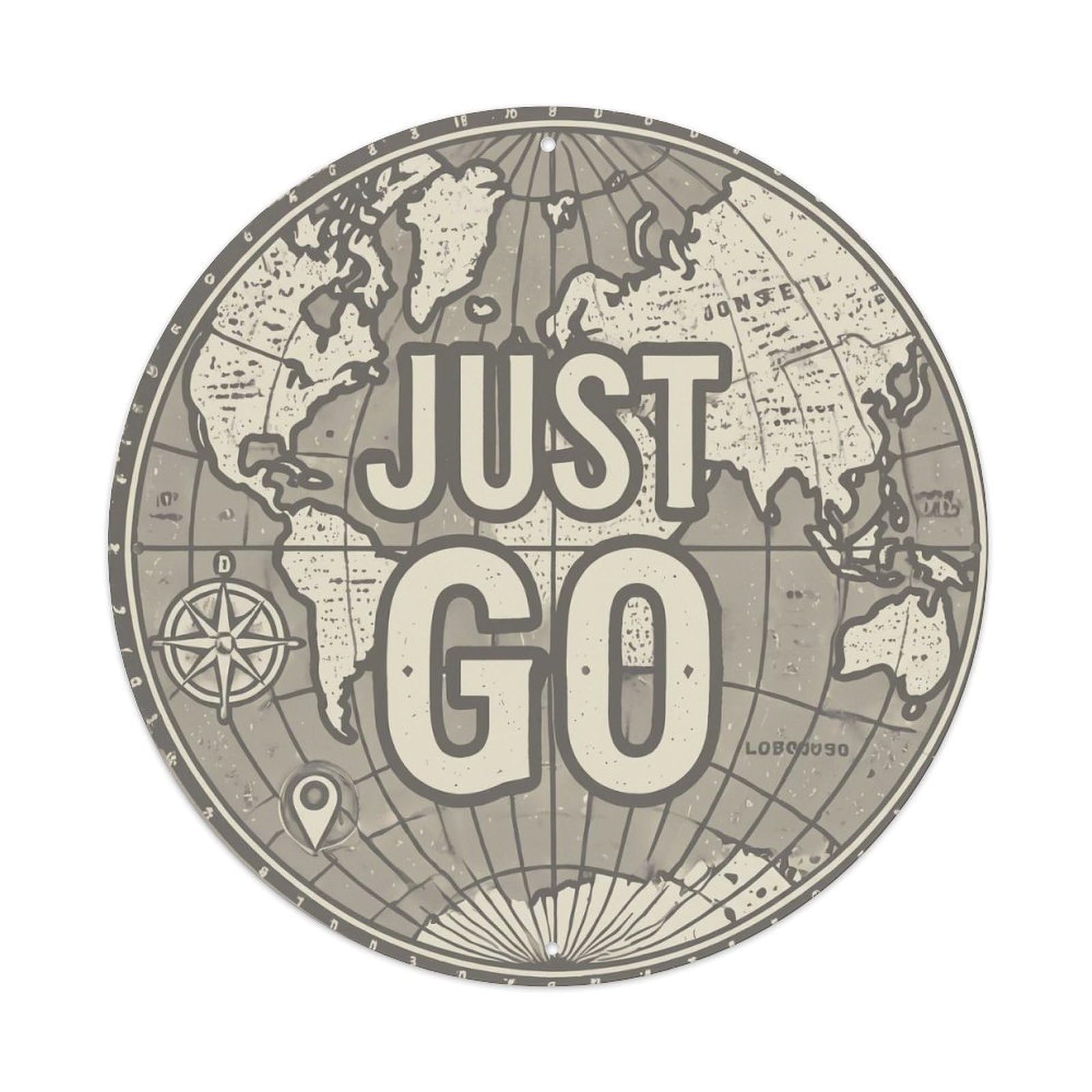 Yrnq 8X8inch Vintage Style Vintage World Map With Compass Just Go Route Metal Tin Sign