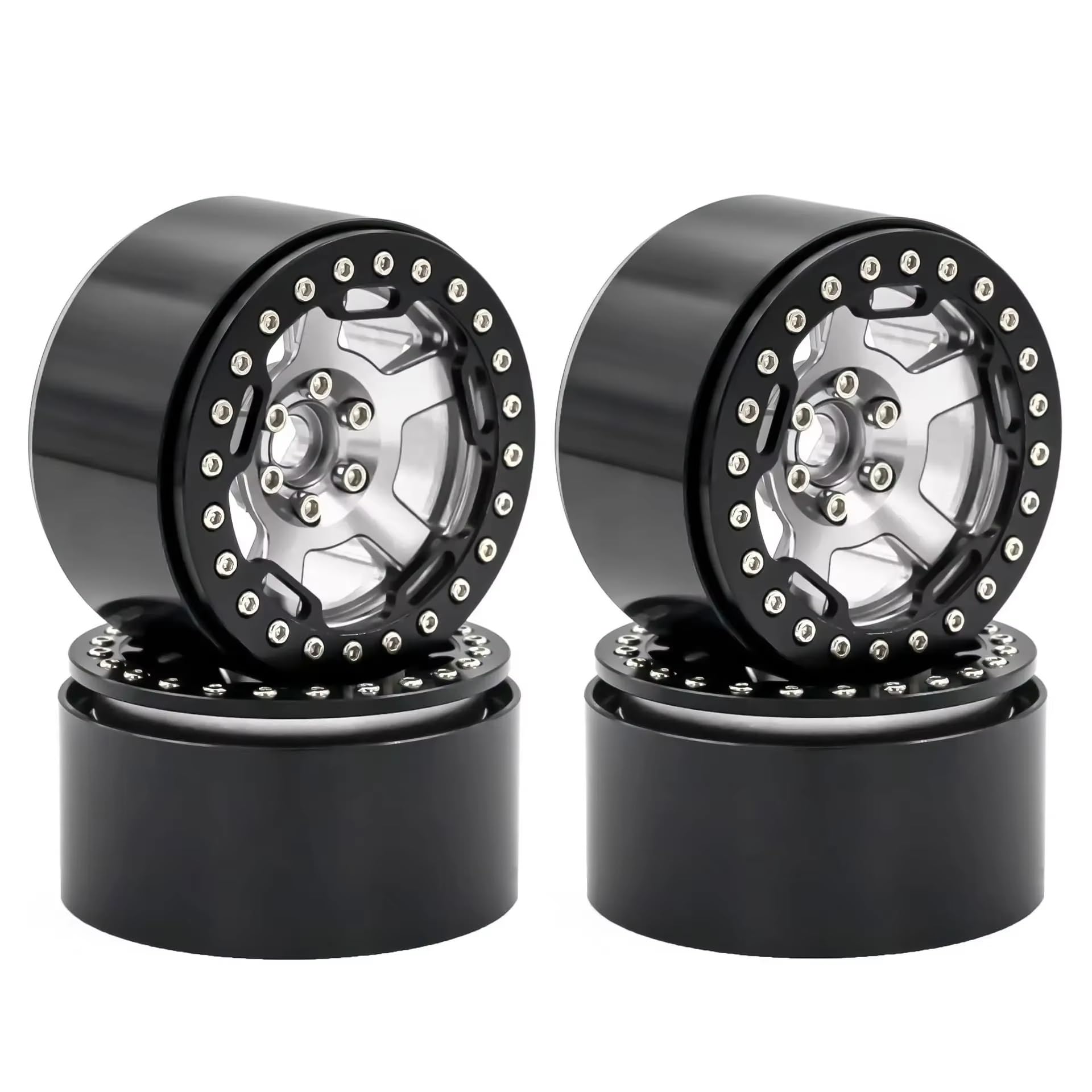 RC Pneus Jante Compatible avec Axial pour SCX10 II pour Wraith pour Capra RR10 pour Traxxas pour TRX4 D90 Jante Beadlock 2,2" pour Voiture RC Crawler 1/10(Silver)