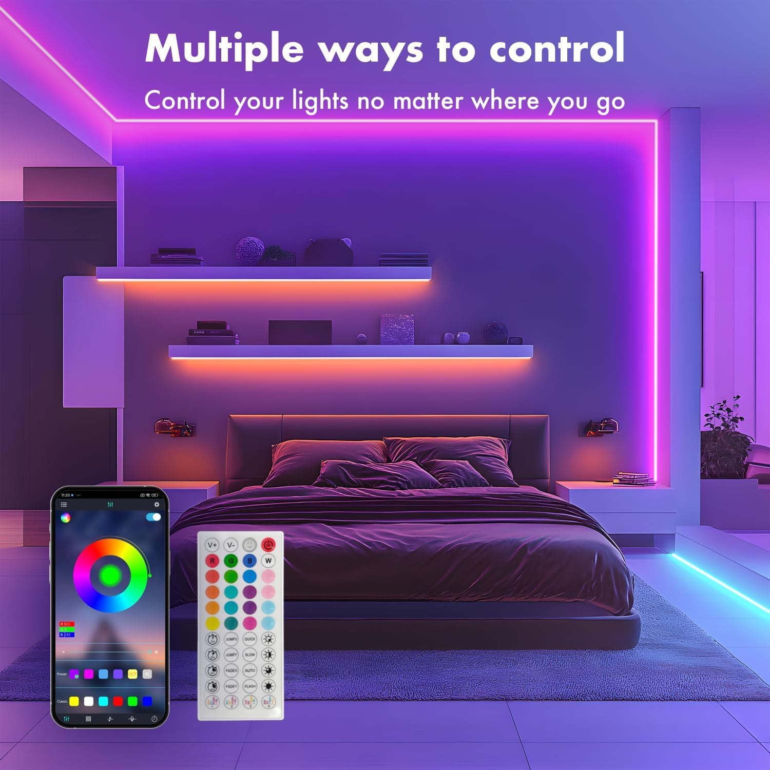 SILFU Neon Rope Lights, 100FT (2x50FT) RGB LED Strip Lights image 2