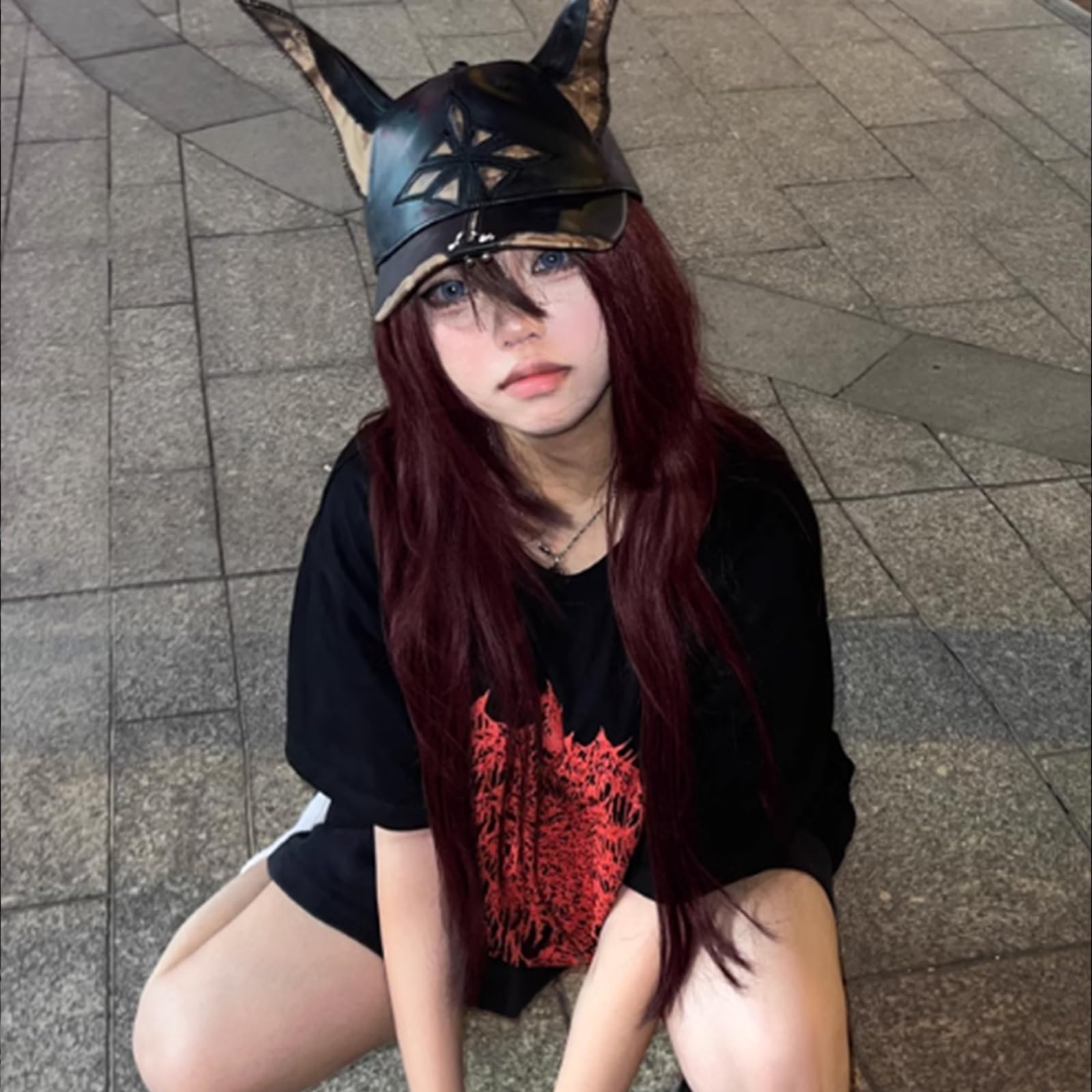 Cappello da Baseball con Orecchie Cane degli Anni 2000 per Donna Uomo Cappello distopico in Pelle PU Sottoculture Streetwear Hiphop Copricapo Quotidiano per Feste Cappellini da Baseball