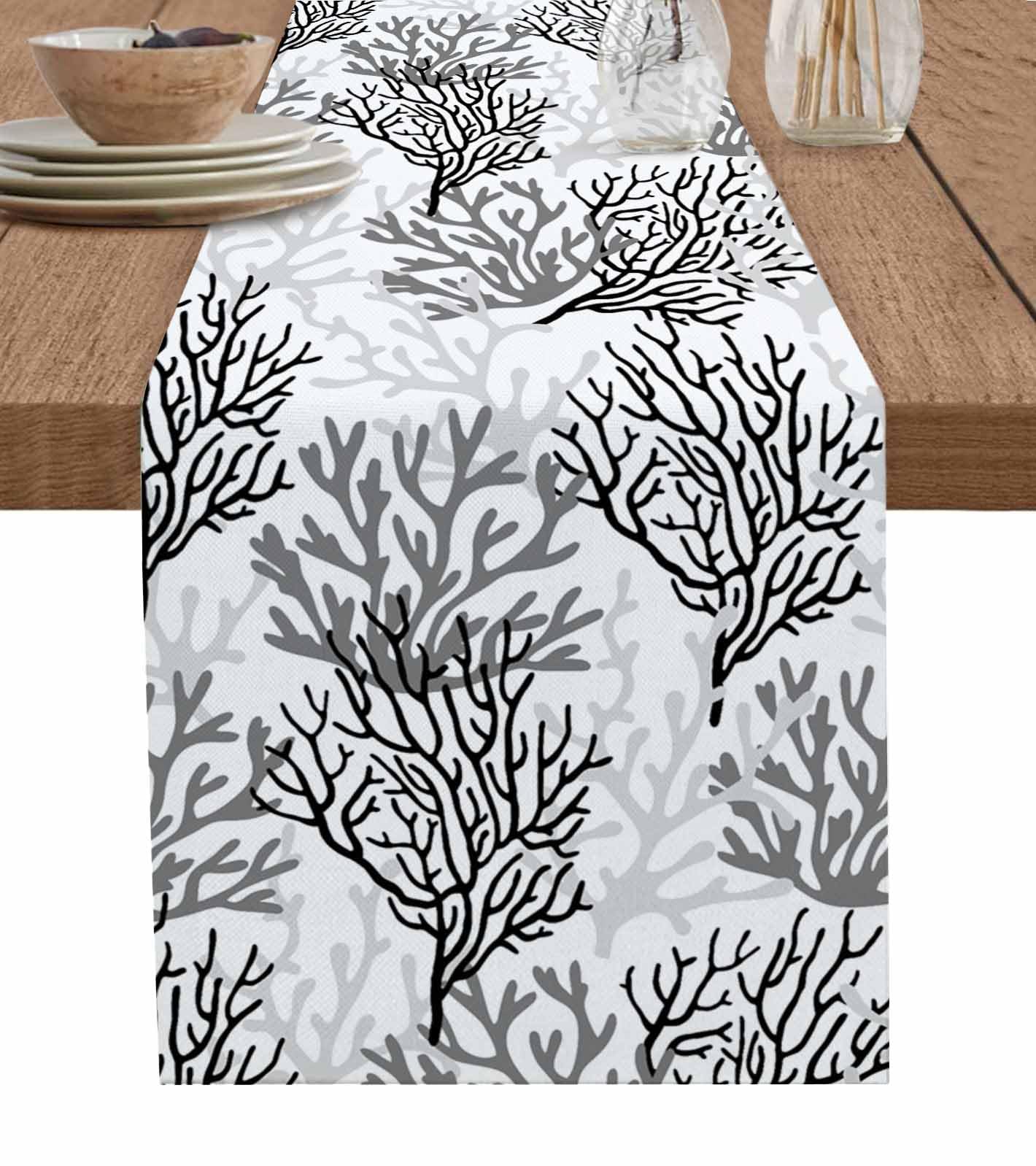 Chemin de table rectangulaire coton lin noir gris corail 33x304,8 cm mariage fête