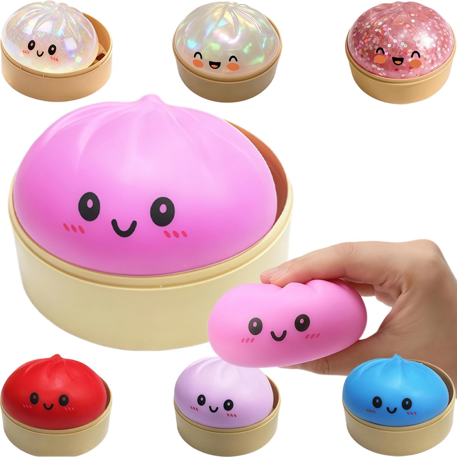 Dumpling Squishy Pink Smiley Face, Cute Soft Squeeze Sensory Tactile Accessory with Slow Rebound, Lovely Desktop Decor for Home Office Classroom, Portable Calming Ornament for Daily Leisure and Relaxi