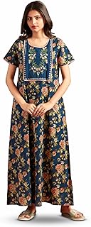 NIHSAMAH Cotton Nighty for Women — Printed Stylish Night Gown, Comfortable Sleepwear Long Nightwear, Maxi