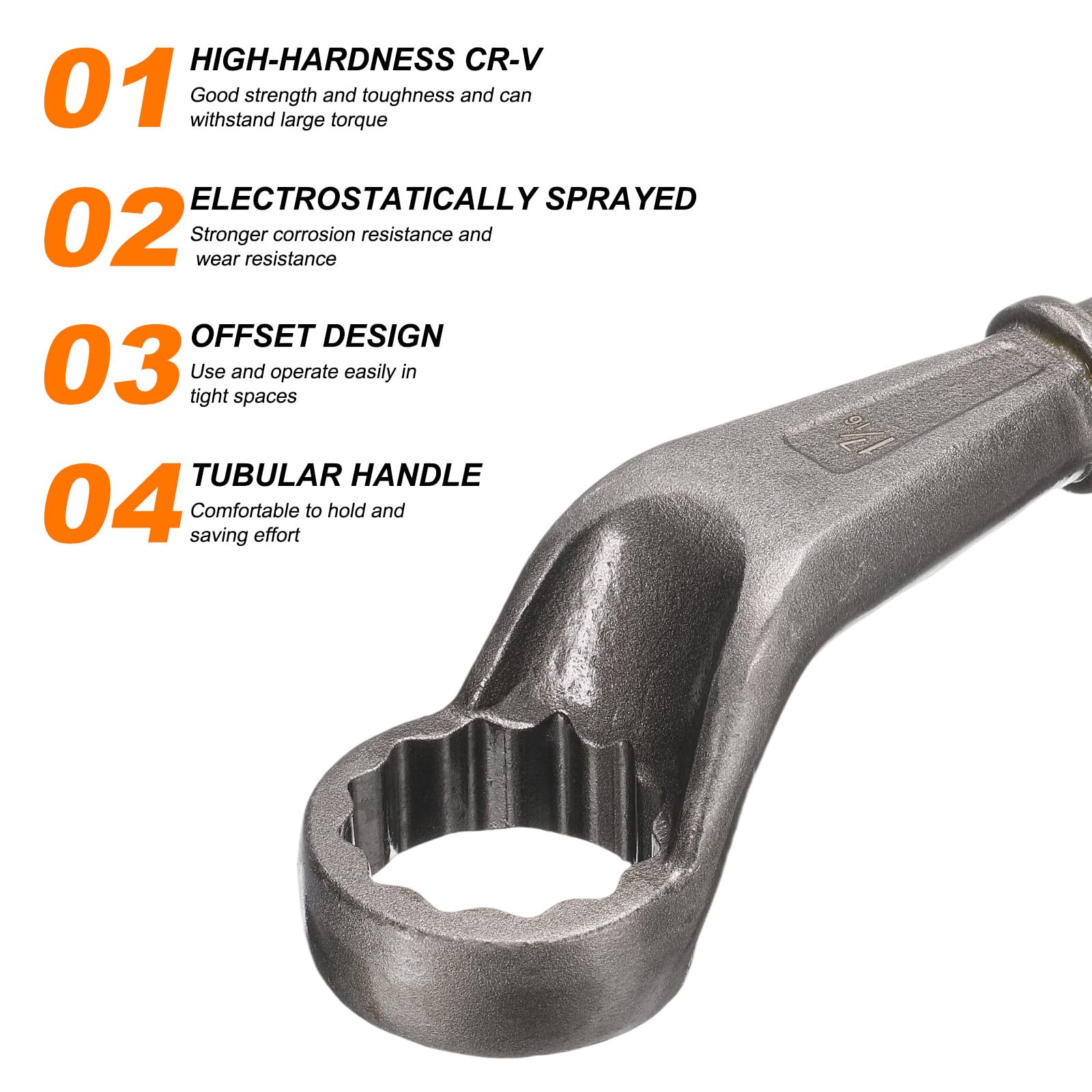 Llave de Tubo con Mango Tubular y Extremo acodado de 1-7/16" CR-V, 12 Puntas, Llave Torx de Extremo único acodado, Llaves de Tubo de Cuello Alto para apretar Tornillos y Sujetadores, Colo