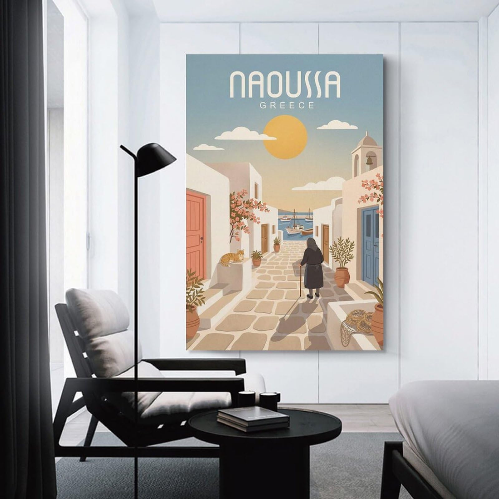Junmoney Naoussa Greece Wall Art Print, 08x12inch(20x30cm), for Entrance Spaces, Stair Walls Or Halls, Home Artwork for First Impressions