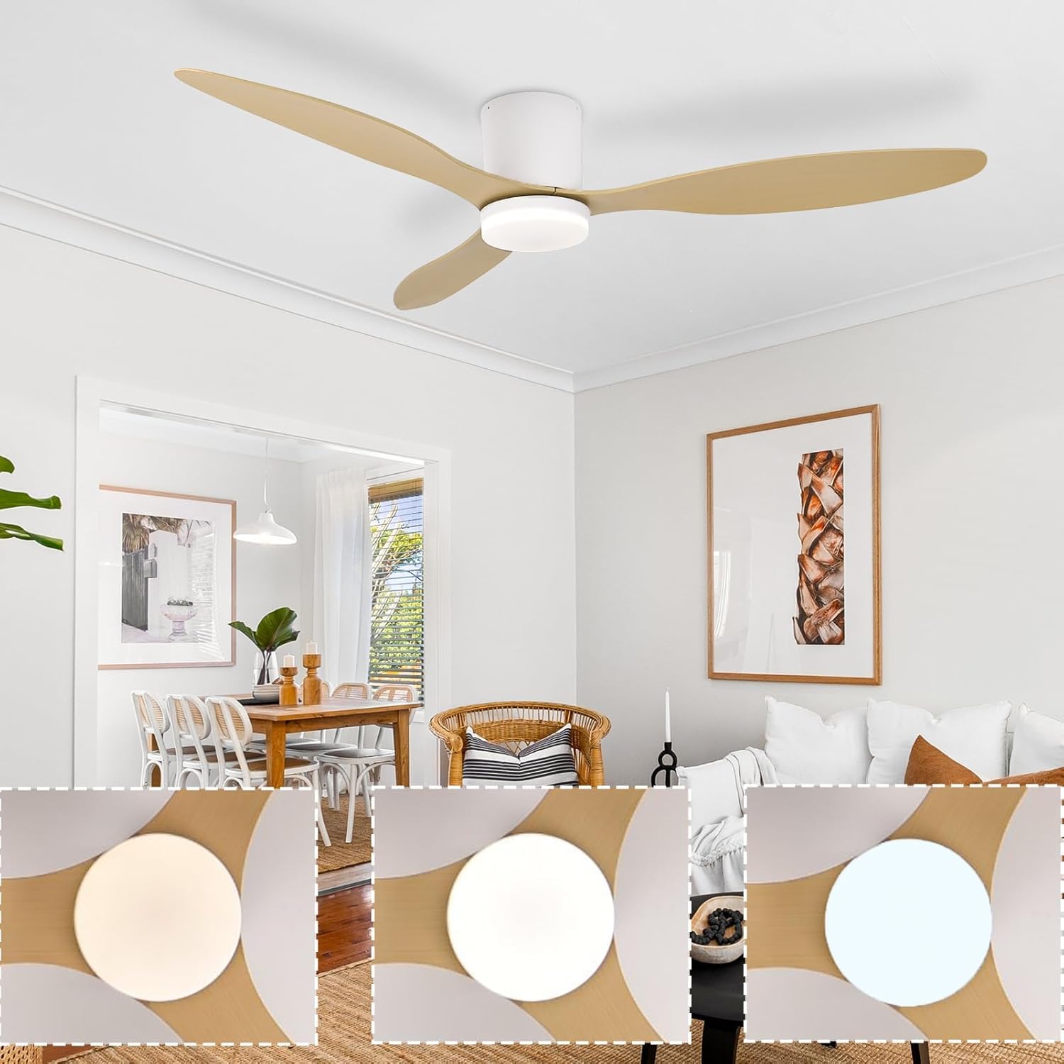 106 cm Ceiling Fan with Light, Remote & App Control, 6 Speeds, Wood Effect