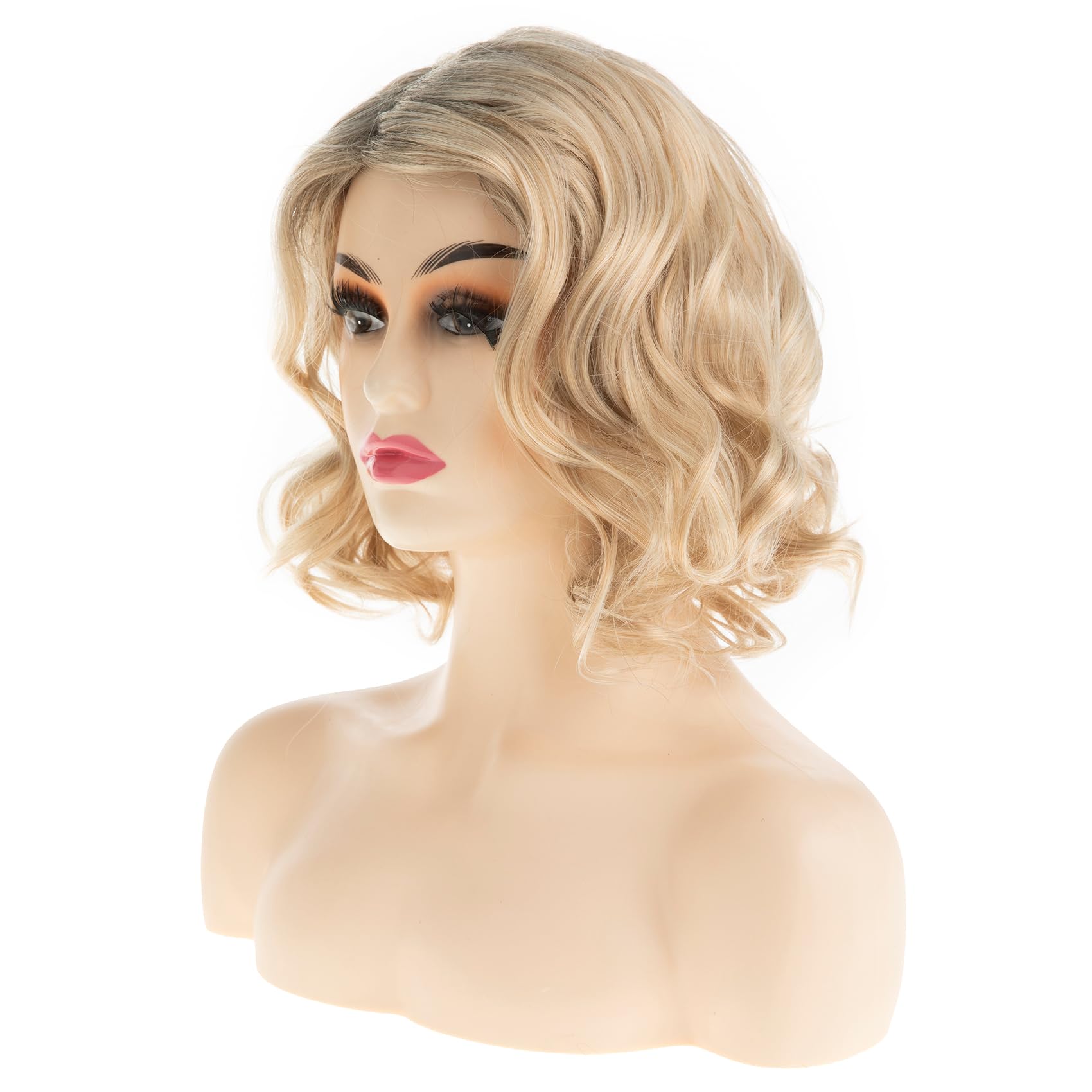Baruisi Short Wavy Blonde Wig for Women Synthetic Side Part Halloween Cosplay Hair Wig, 21.5-23.5 inches - Image 2