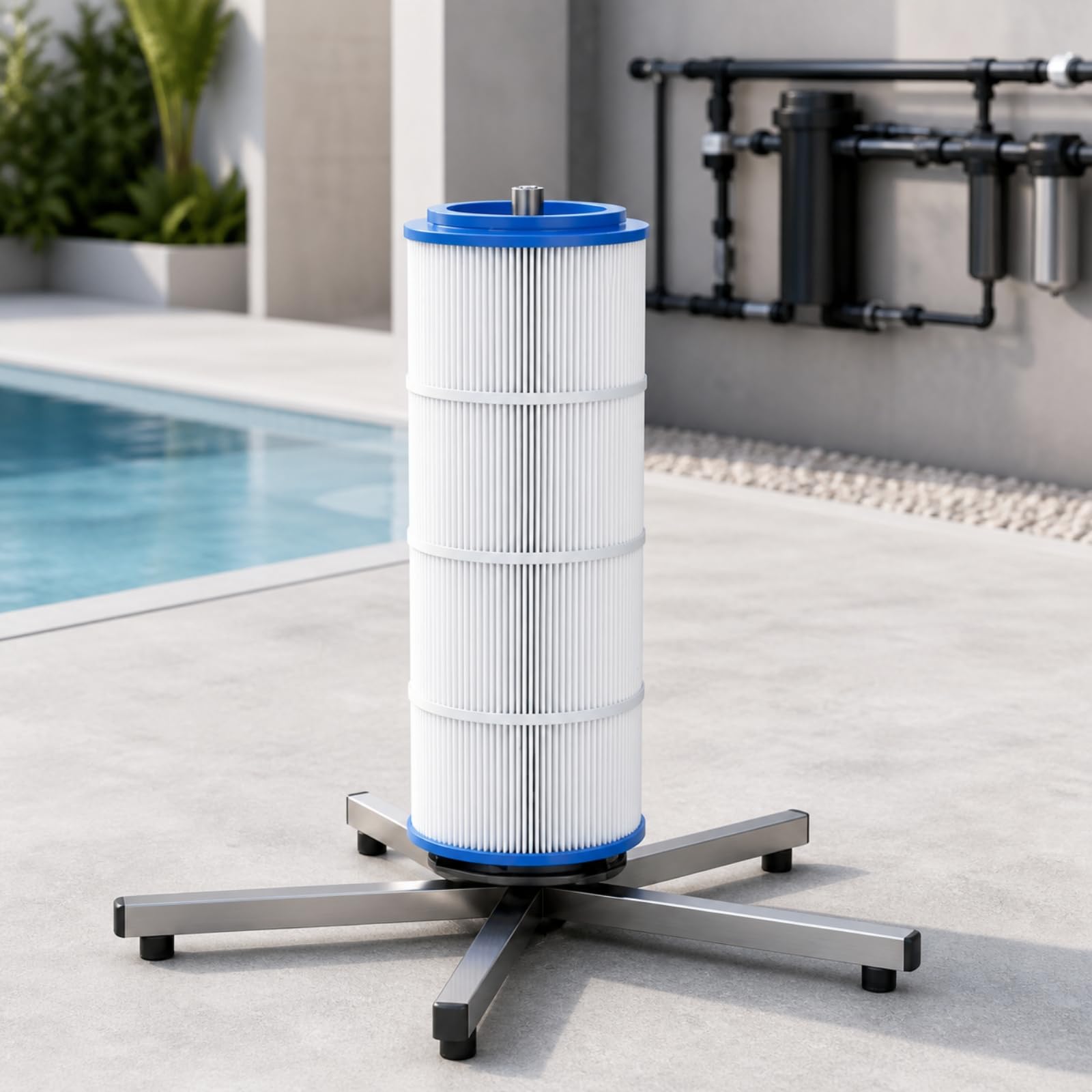 Soporte Giratorio para Filtro Piscina | Estructura Metálica Estable, Profunda, Limpiador Cartuchos Filtro con Soporte Trípo
