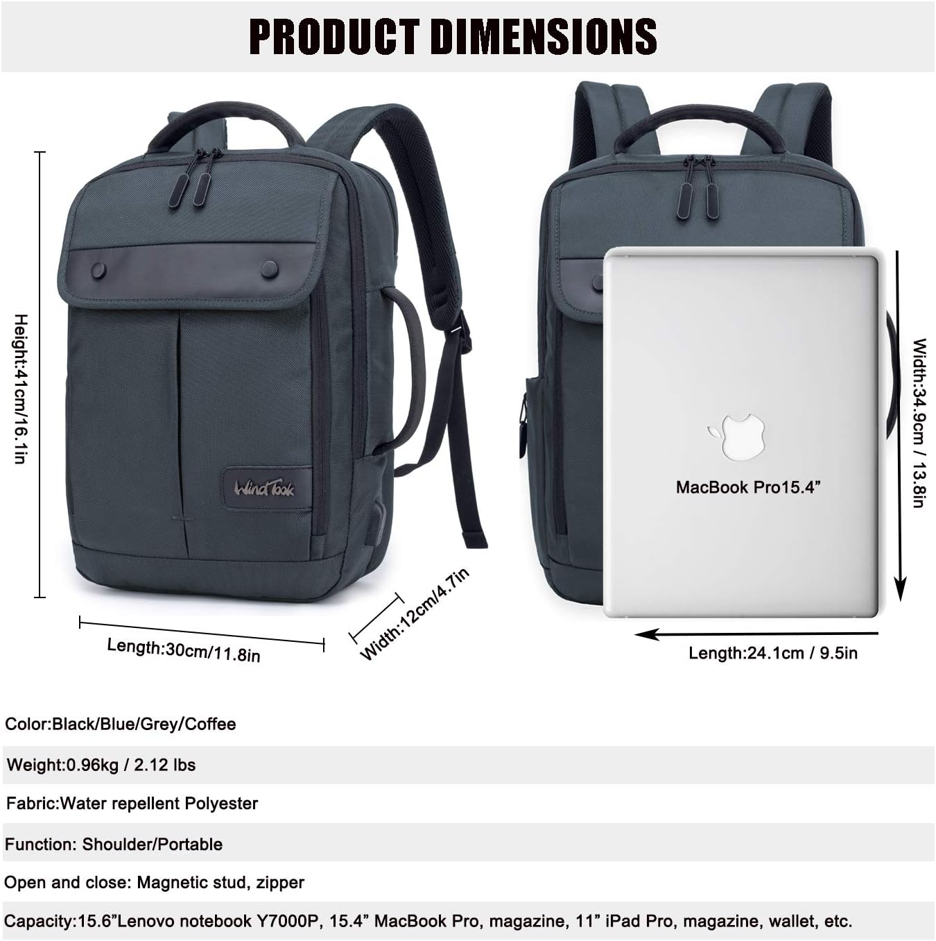 Wind Took zaino porta pc 15.6 pollici da uomo zaino lavoro business laptop  backpack zaino per computer con porta USB per ufficio lavoro  viaggio-marrone-nero Zaini urban-earth.co.uk