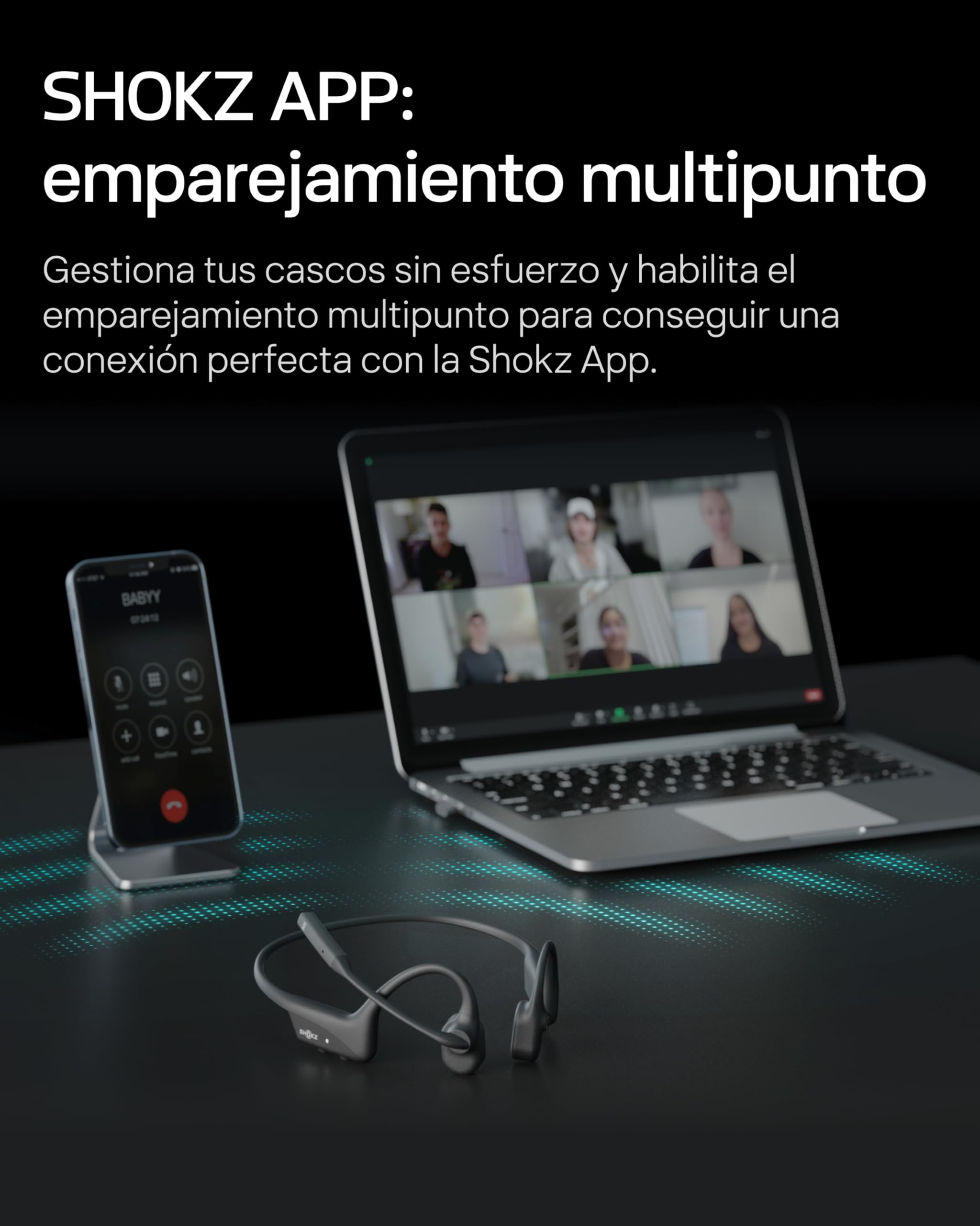 SHOKZ OpenComm2 UC 2025 Upgrade Auriculares Conducción Ósea Bluetooth,Negro | Inalámbricos | Oído Abierto | con Micrófono de Cancelación de Ruido | para Office y trabajo | Puerto de Carga Tipo C