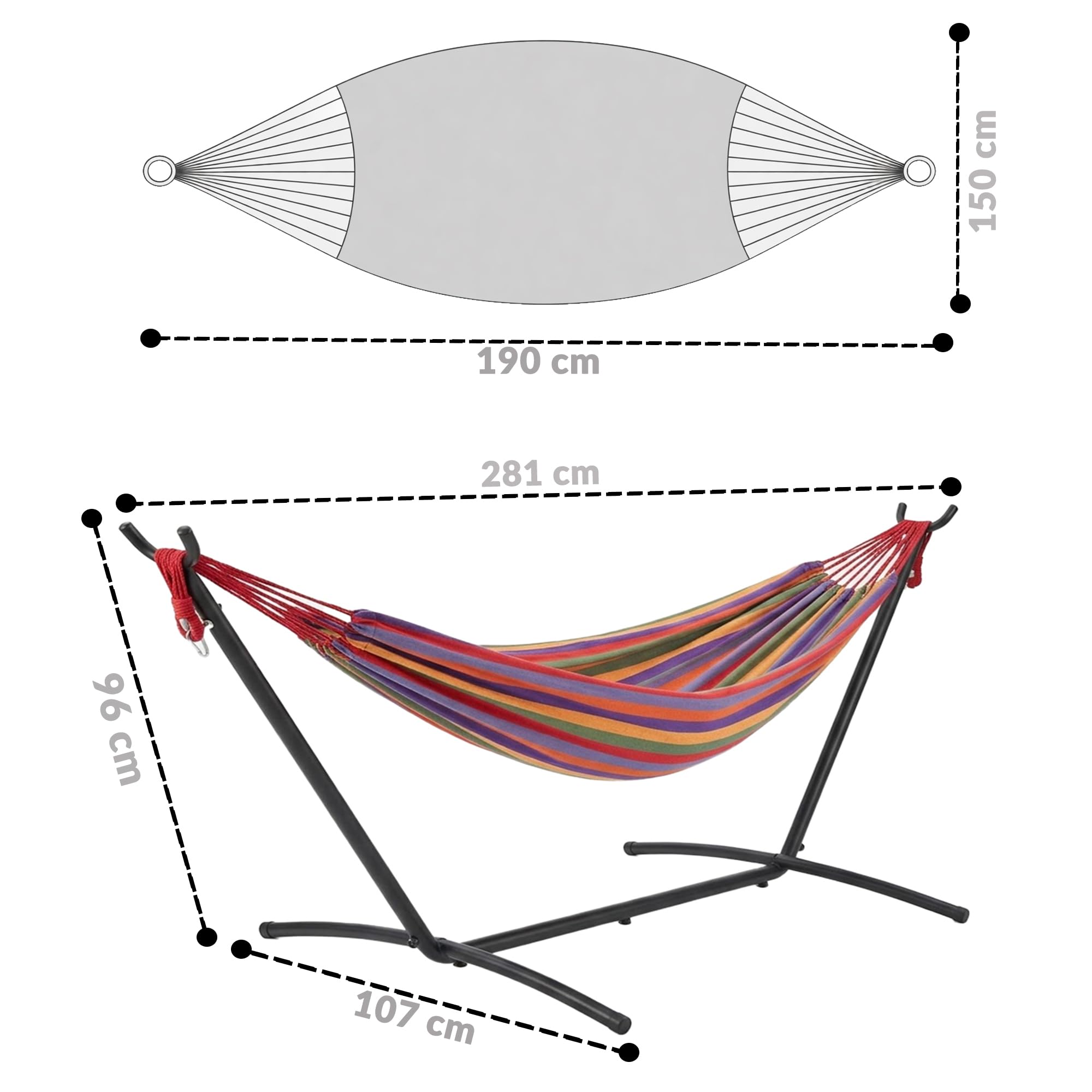 LEHMANN Hamac avec Support en Acier, Capacité de Charge 200 kg, pour 2 Personnes 6 Hauteurs Réglables, Pliable et Transportable avec Sac de Transport, idéal pour Camping, Jardin et Balcon - 3