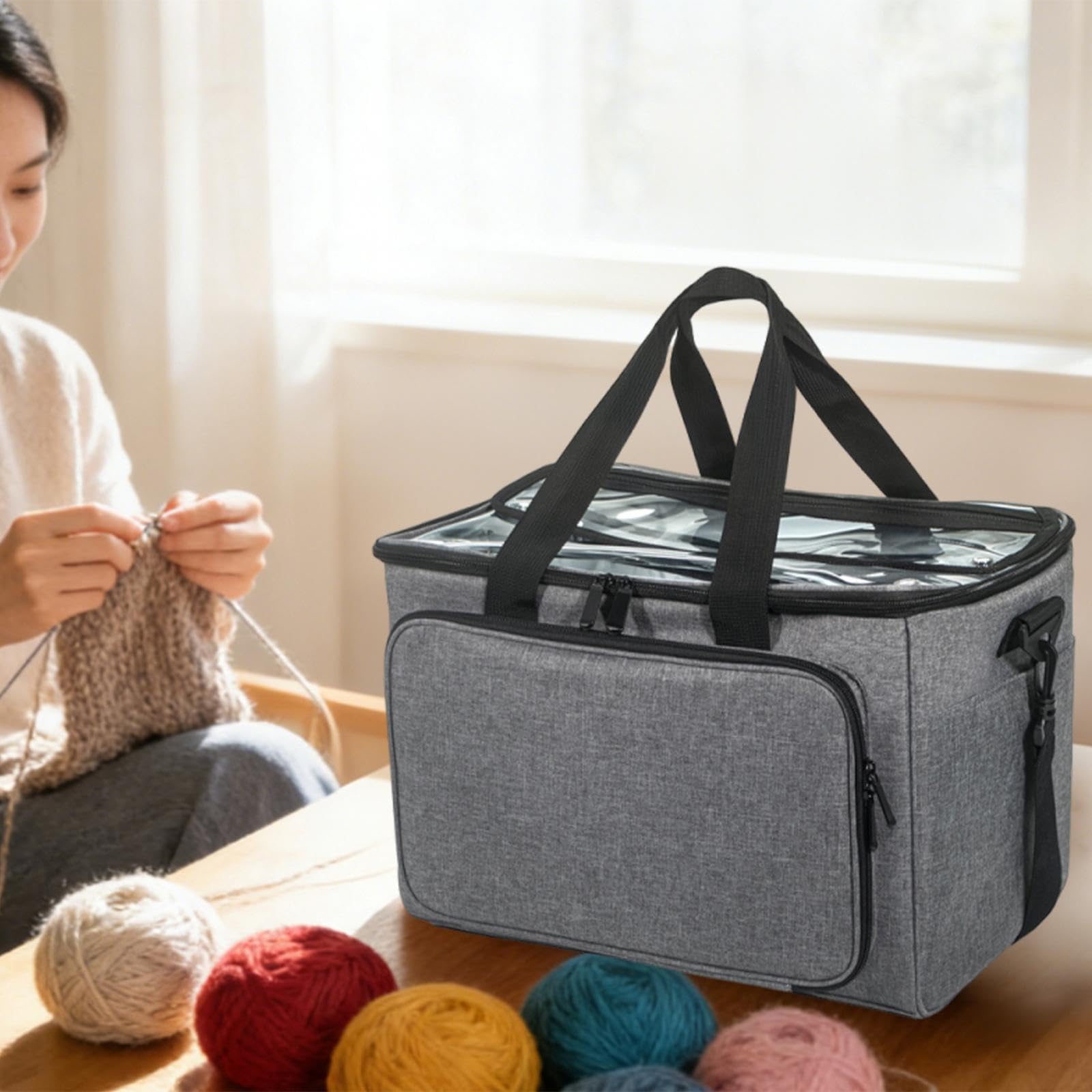 predolo Bolsa para Tejer, Bolsa para Hilo, versátil Estuche para Guardar Hilo, Ideal para proyectos sin terminar, Suministros de Costura, Accesorios y, Gris