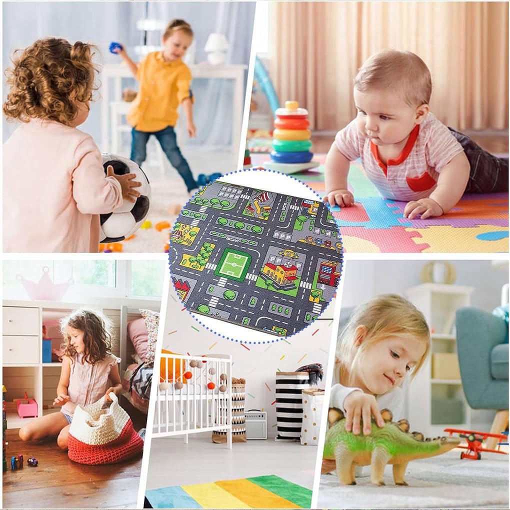 Auto Spielmatten für Kinder, pädagogischer Verkehrs,90x140cm | für die kindliche Entwicklung | Weiche Kinder Krabbelmatte, Plüsch Spielmatte