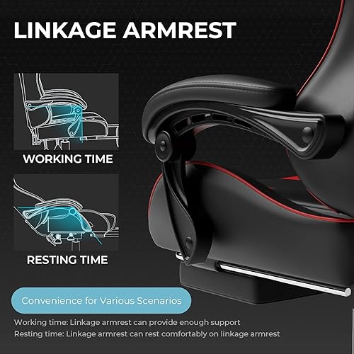 Miniatura 5 de GTPLAYER Silla para videojuegos, silla de computadora con reposapiés y soporte lumbar, silla de juego ajustable en altura con asiento giratorio