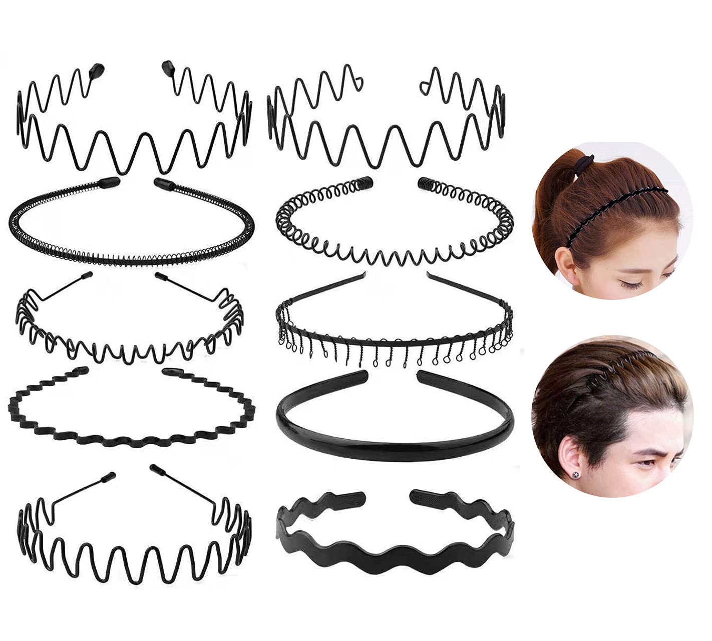 Amazon.com : Elastic Wavy Spring Wave Hair Band, Multi-Style Summer Black  Non-slip Metal Hair Hoop, Simple Unisex Sport Fashion Hair Band Accessories  for Women and Men 10 Pieces : Beauty & Personal