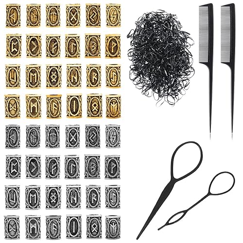 Keboyoe 48 Pezzi Perline da Barba Vichinga Anelli da Barba