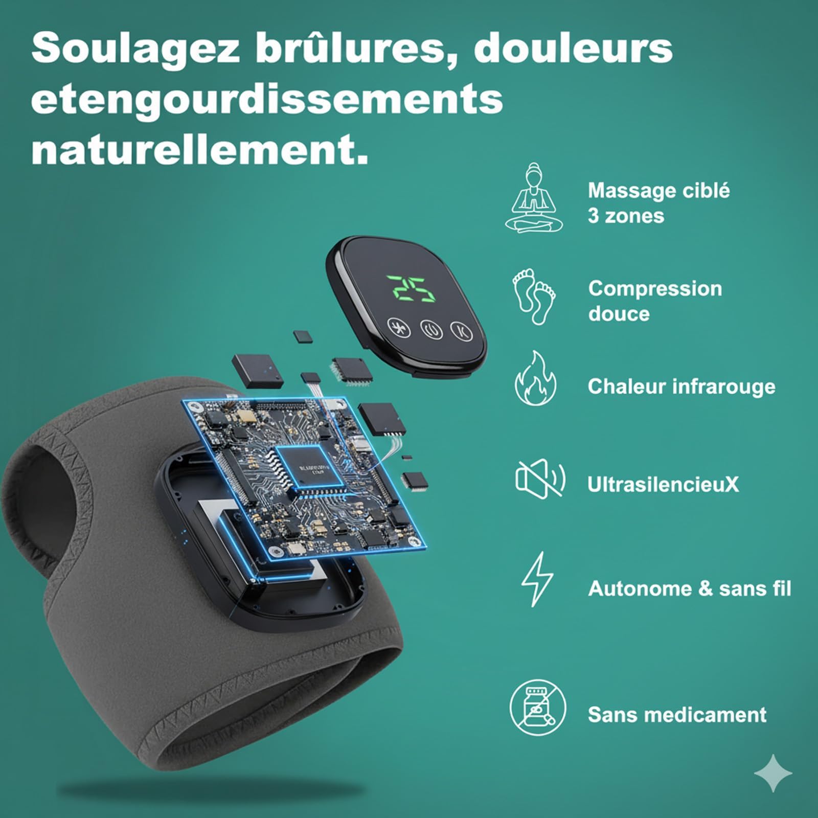 Fussmassagegerät elektrisch testsieger, 3-In-1-Fußmassager, Neuropathie Fussmassage, Portable Cordless Ankle Massagers with 3 Vibration Modes & 5 Heat Settings (Grau)