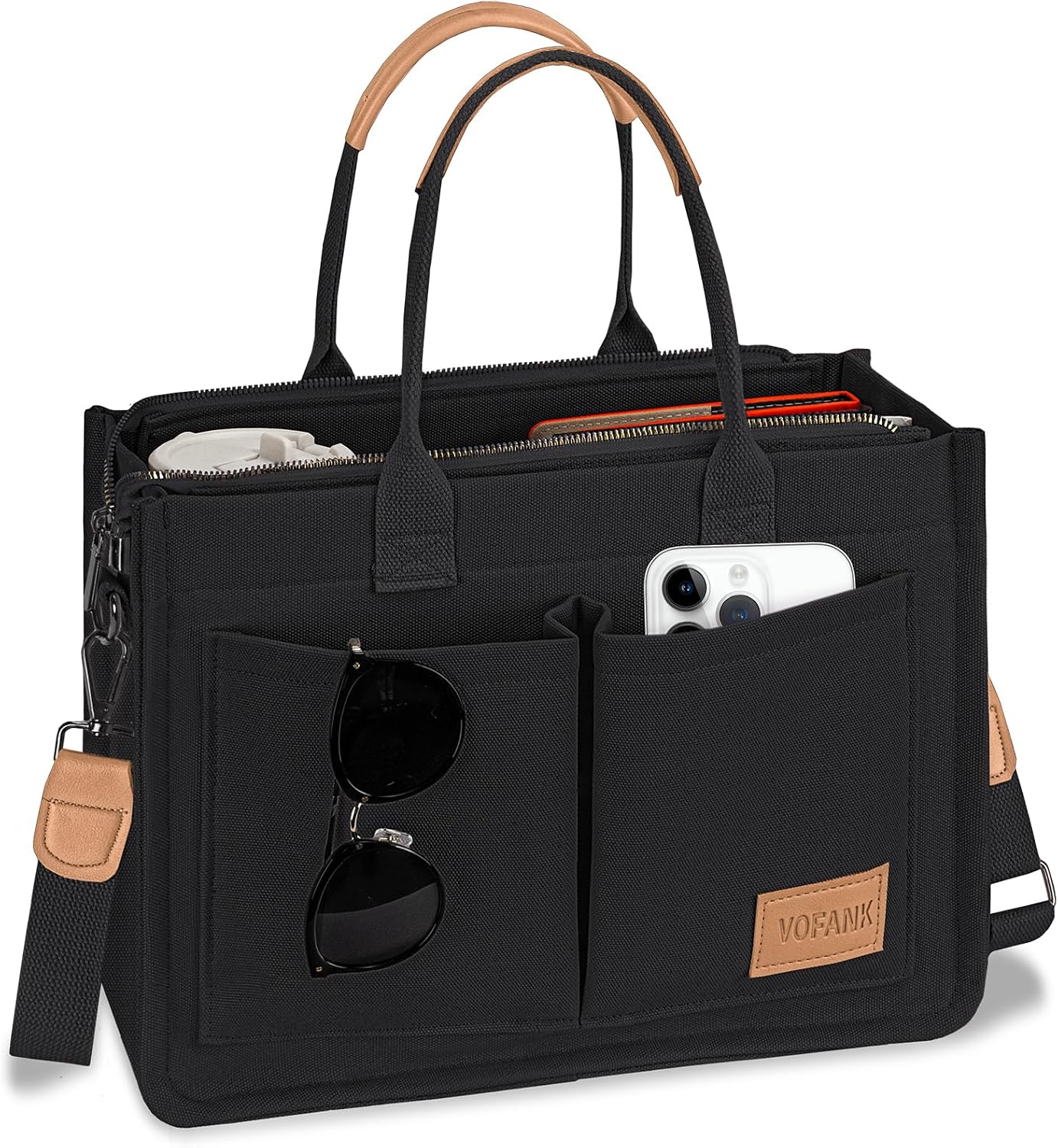 VOFANK Large Canvas Tote Bag for Women – Zipper Work Crossbody Purse Handbag Shoulder Satchel Travel Gym Everyday Bag