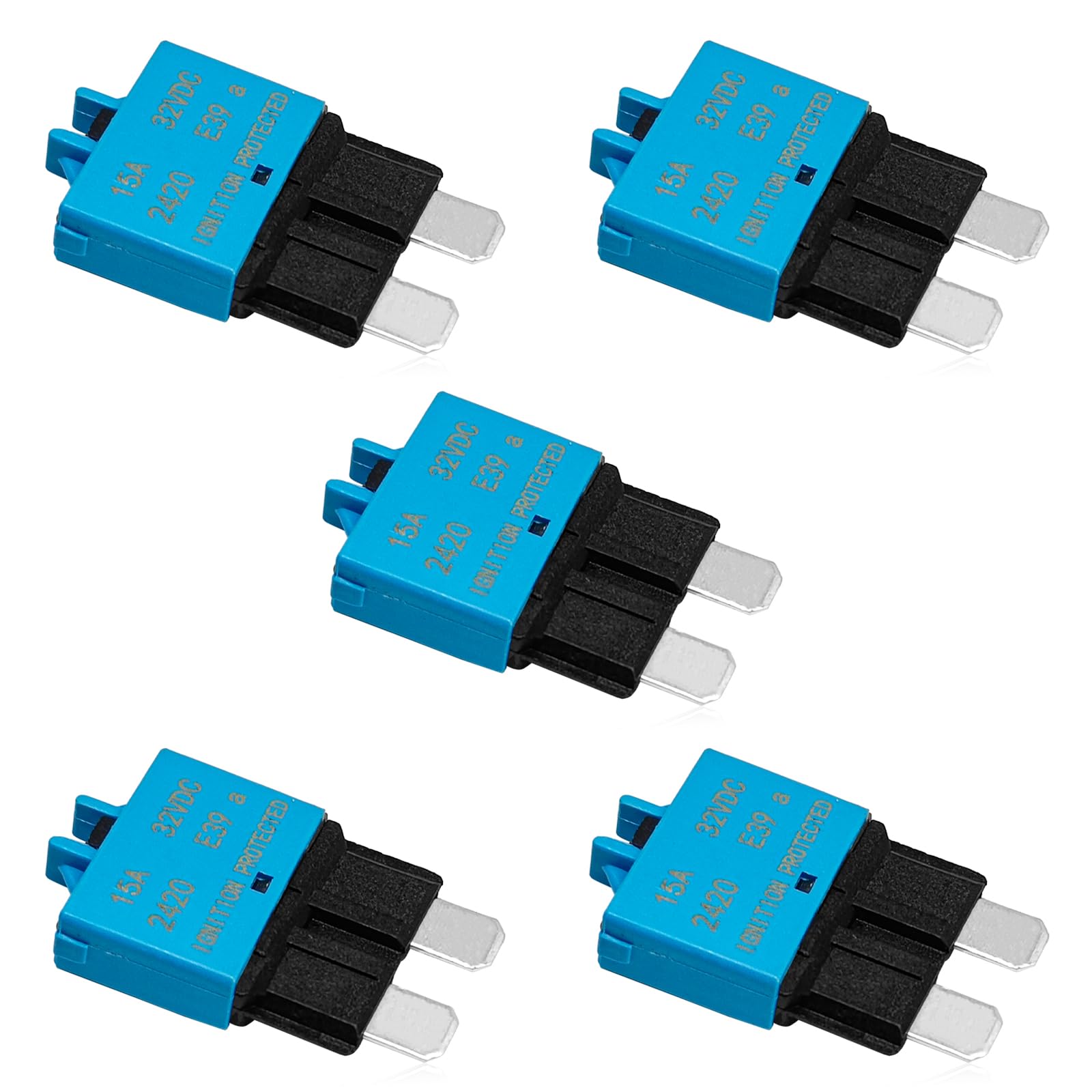 5PCS Manual Reset Low Circuit Breaker Blade Fuse E39-32V 15A Mini Fuse Circuit Breakers for Car Truck RV Automotive Marine Boat Trolling Motor &ATC ATO 32VDC