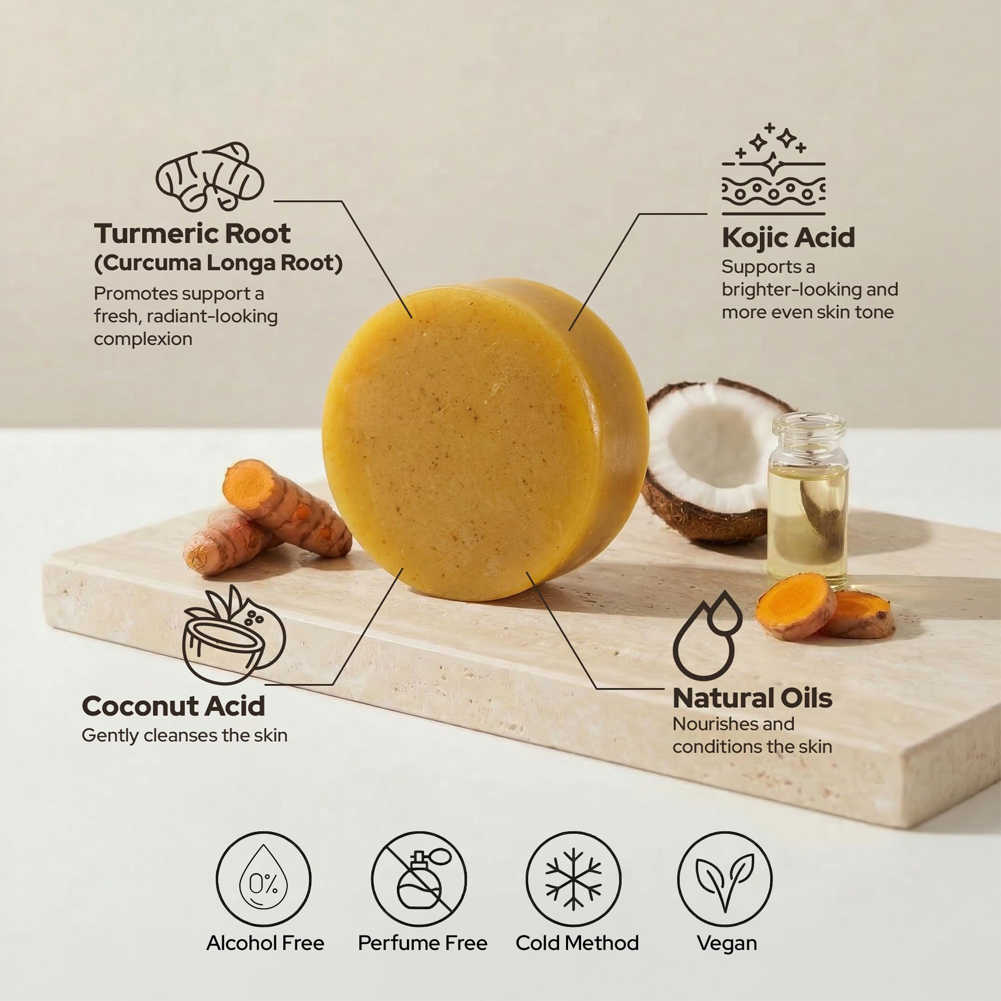 Savon Solide au Curcuma & Acide Kojique - Lot de 2 x 100 g - Nettoyant Visage Éclaircissant Peau - Anti Acne Visage - Peau Éclatante (total 200 g)