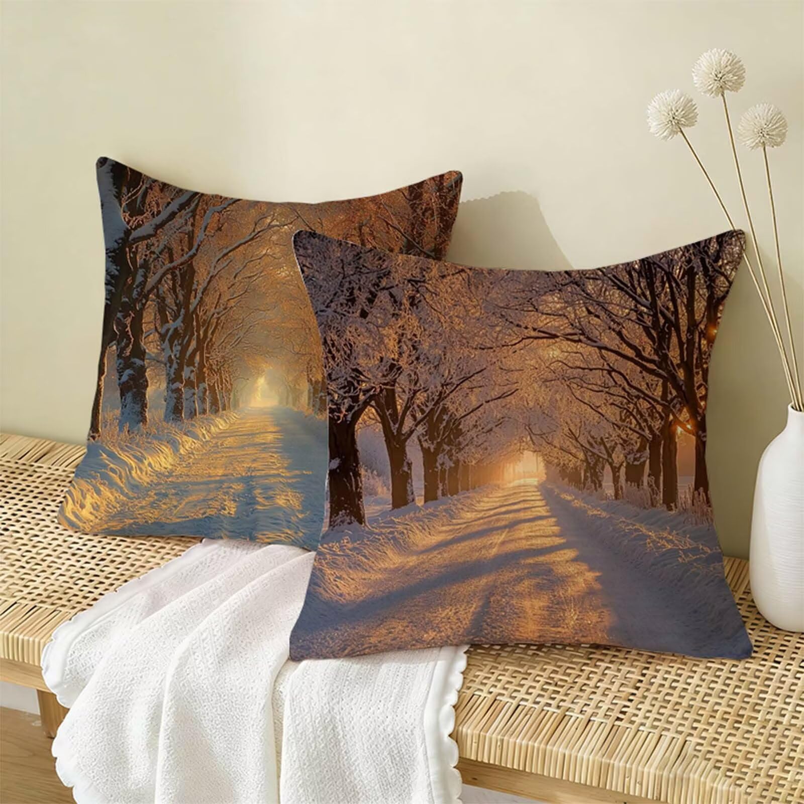 Zimowe poszewki na poduszki 80 x 80 cm, zestaw 2 szt., poziome, dwustronne, zabawne, trwałe, można prać w pralce, do salonu, odświeżenie, idealna dekoracja domu, prezent W-780