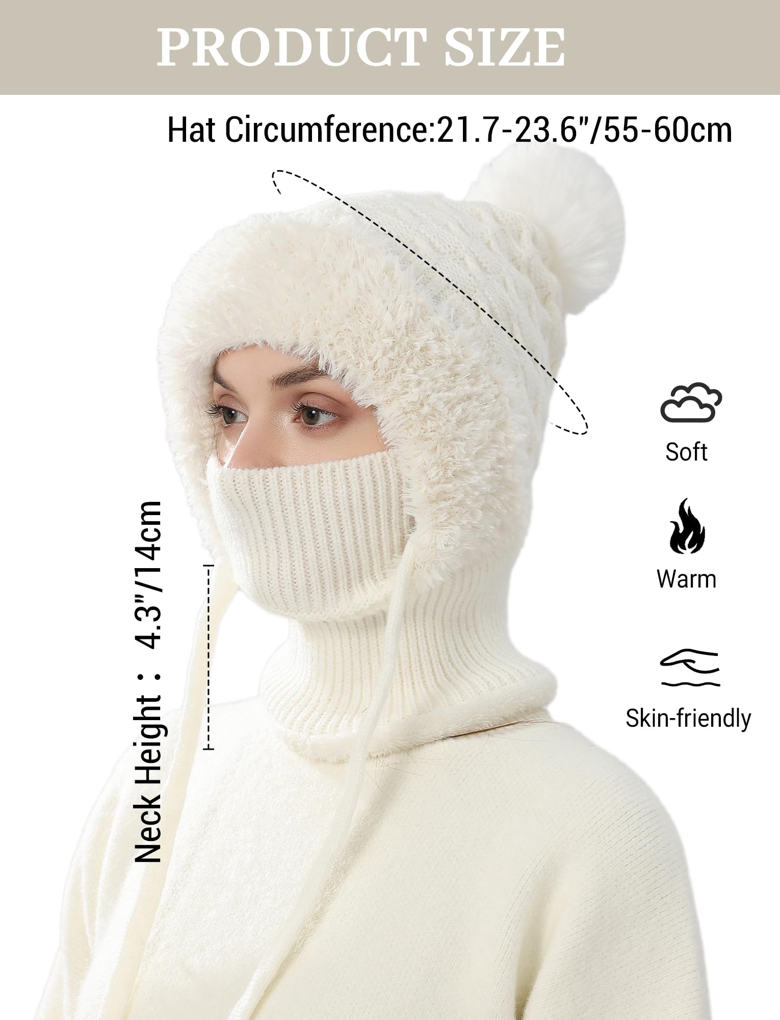 Passamontagna termico lavorato a maglia in pile maschera da sci morbido e caldo cappello invernale con copertura per collo e viso antivento scaldacollo 3 in 1 cappello con cappuccio completo