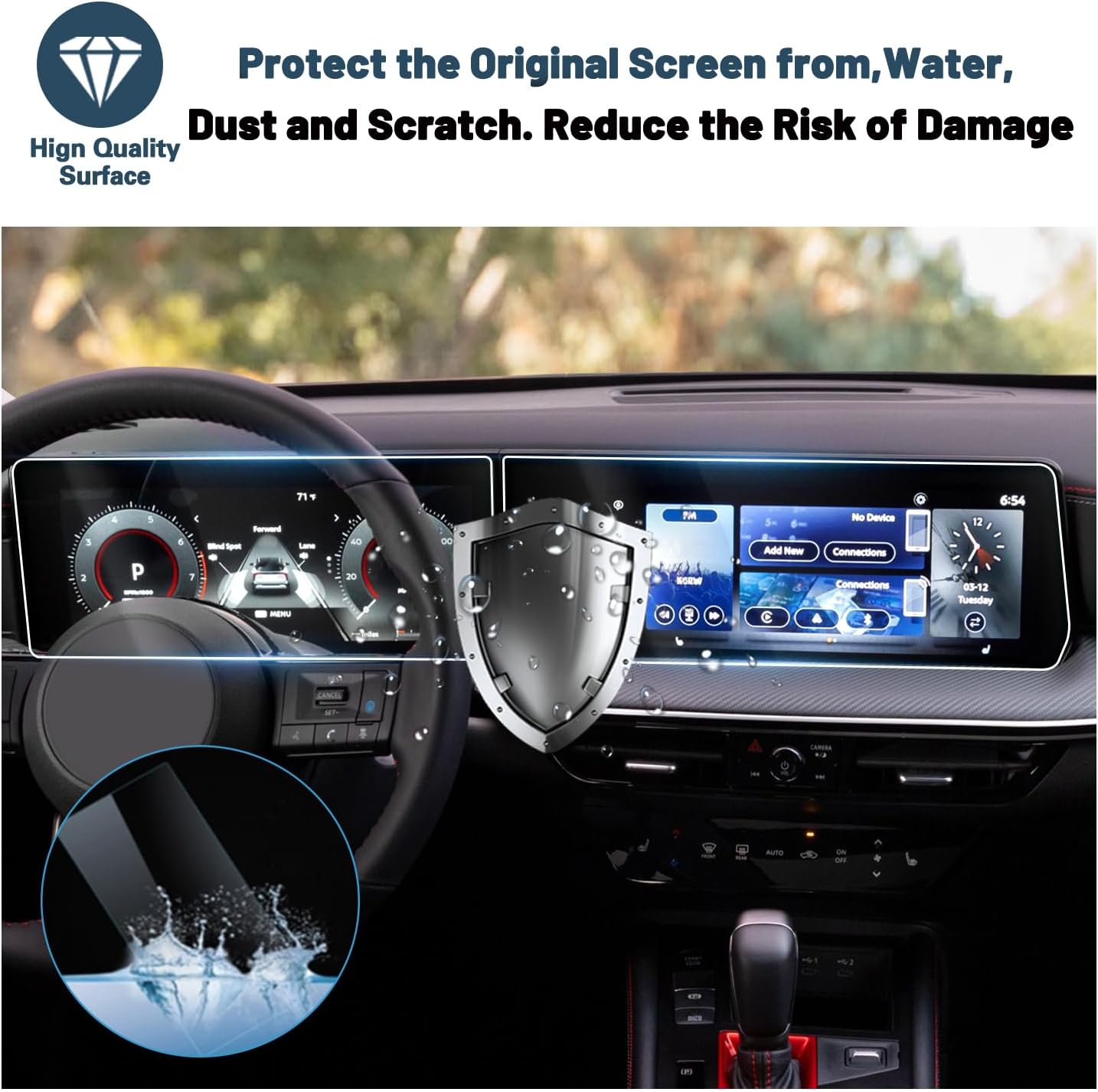 Ruiya 2025 Kicks Screen Protector for 2025 Nissan Kicks 12.3" Dashboard & Navigation Display Touchscreen Anti-glare Plastic Nano Films Compatible with 2025 Nissan Kicks SV/SR Accessories