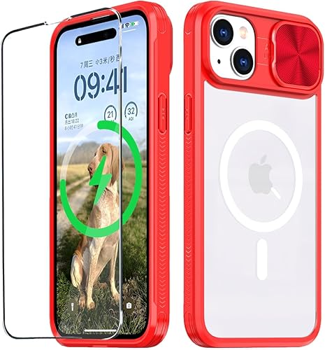 Funda transparente compatible con iPhone 15 MagSafe Funda deslizante para lente de cámara de 6.1 pulgadas, imanes fuertes, antiamarilleo, marco