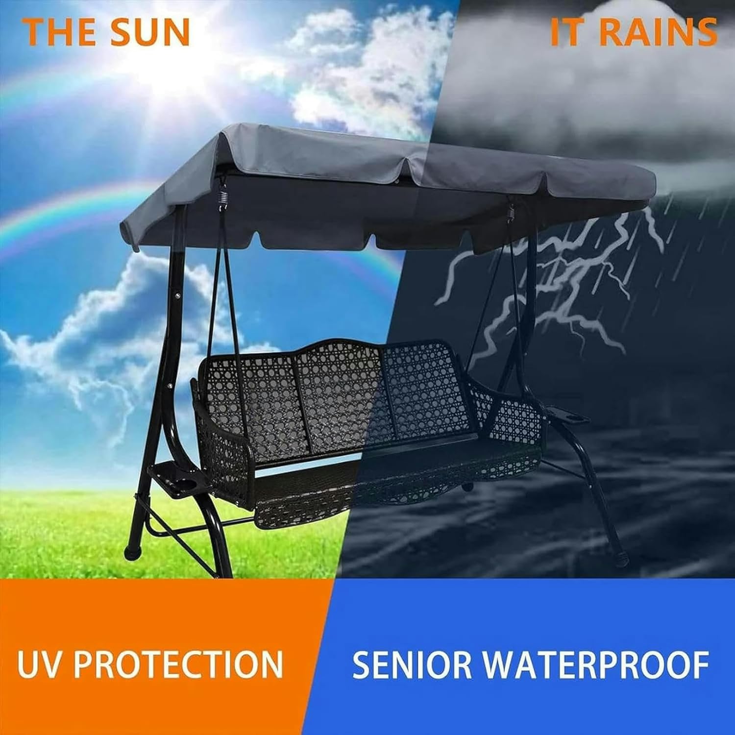 Garden Swing Awning Cover Replacement Canopy Swing Seat Canopy,Garden Swing Chair Cover,Waterproof/UV Resistant Sun Shade Outdoor Hammock-*1