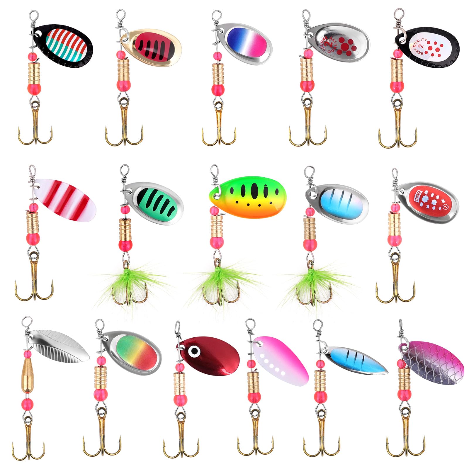 Vicloon Set di 16 Pezzi di Esche per La Pesca alla Trota,Cucchiaini da Pesca Esche Artificiali Spinning per Trota, Persico,Luccio Spoon Kit