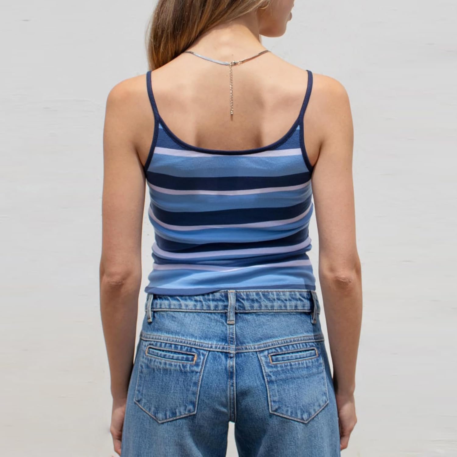 Women Stripe Print Cami Top Y2k Spaghetti Strap Backless Crop Tank Aesthetic Sleeveless Slim Fit Going Out Tops - Image 3